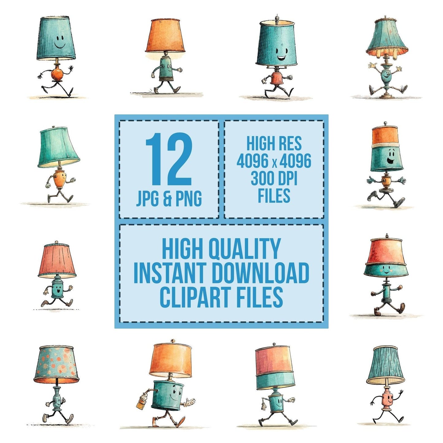 Retro Lamp Character Clipart Set (DDD006414)