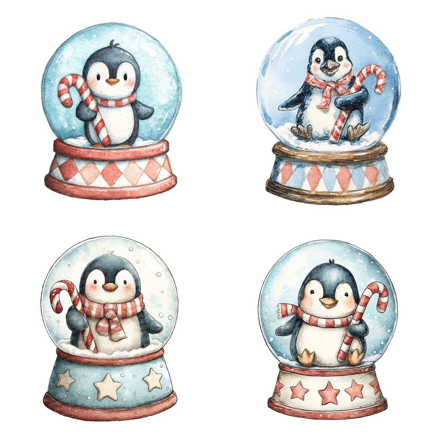 Retro Penguin Snow Globe Clipart Set (DDD006415)
