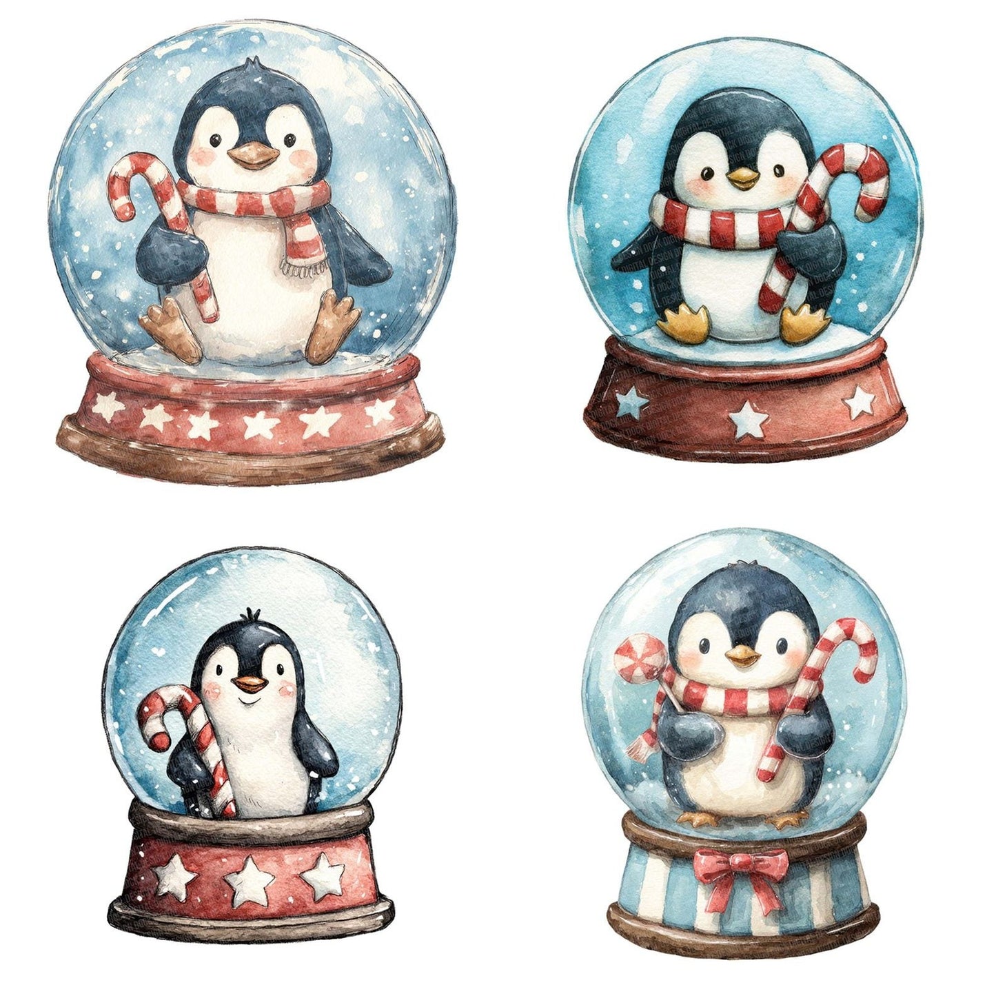 Retro Penguin Snow Globe Clipart Set (DDD006415)