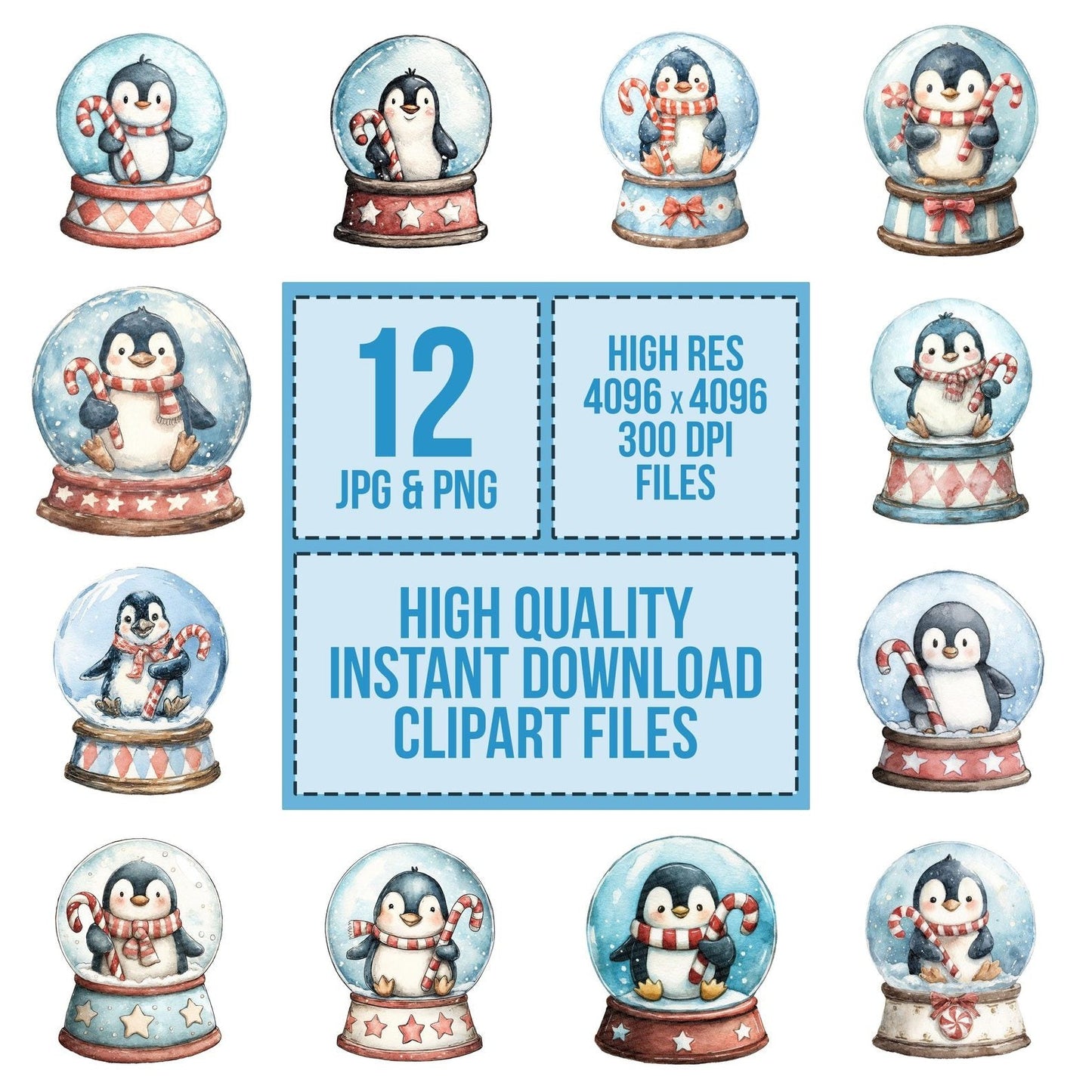 Retro Penguin Snow Globe Clipart Set (DDD006415)