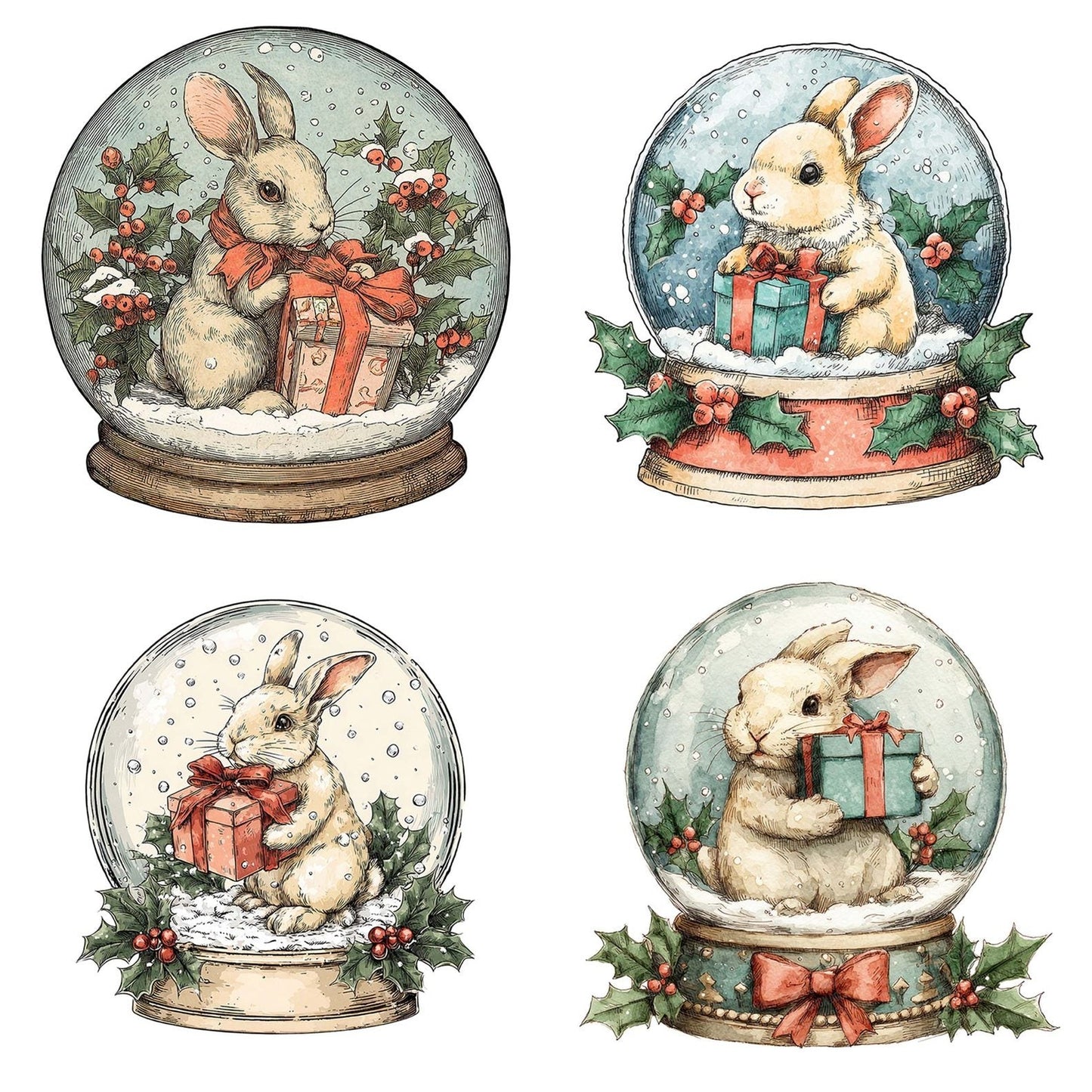 Retro Rabbit Snow Globe Clipart Set (DDD006416)