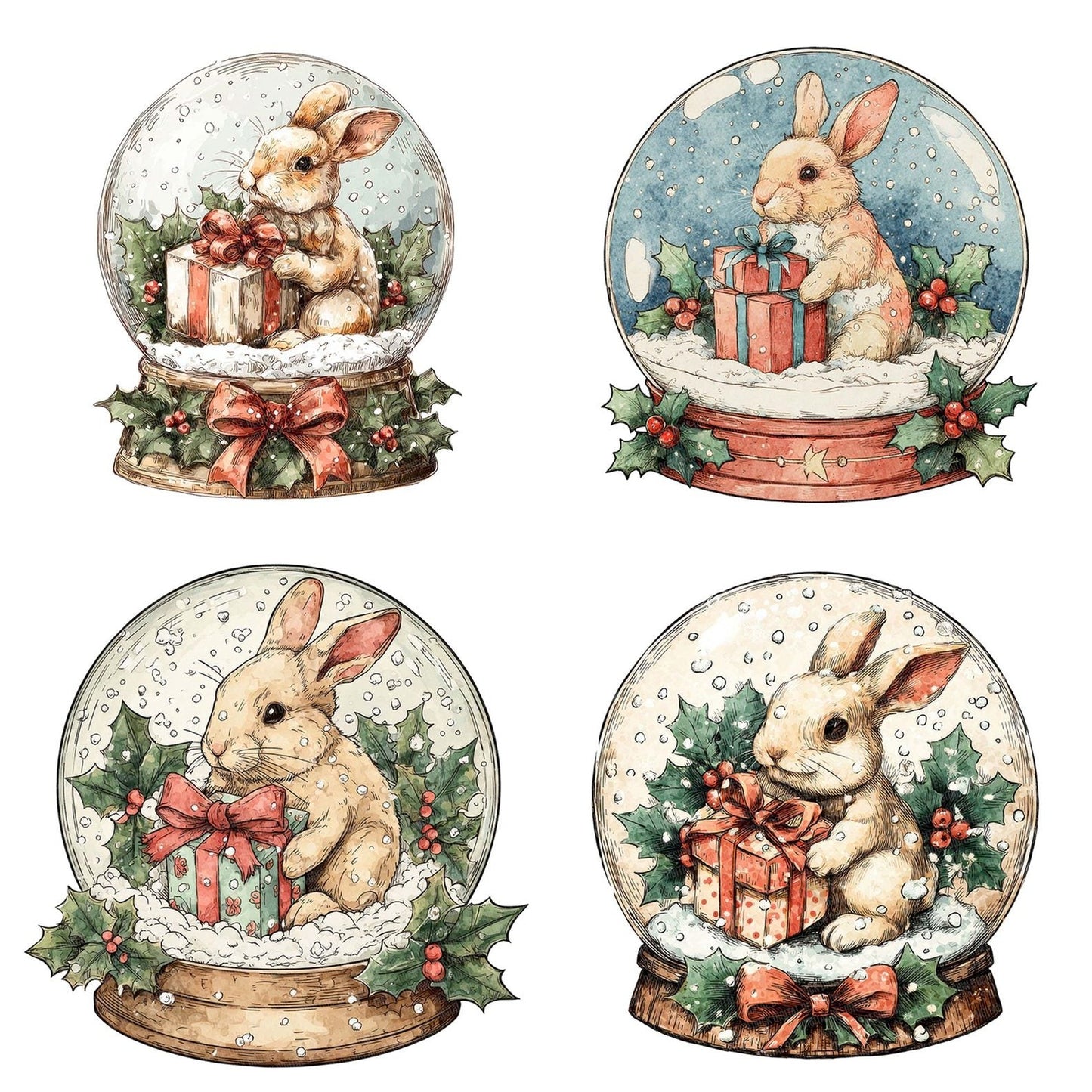 Retro Rabbit Snow Globe Clipart Set (DDD006416)