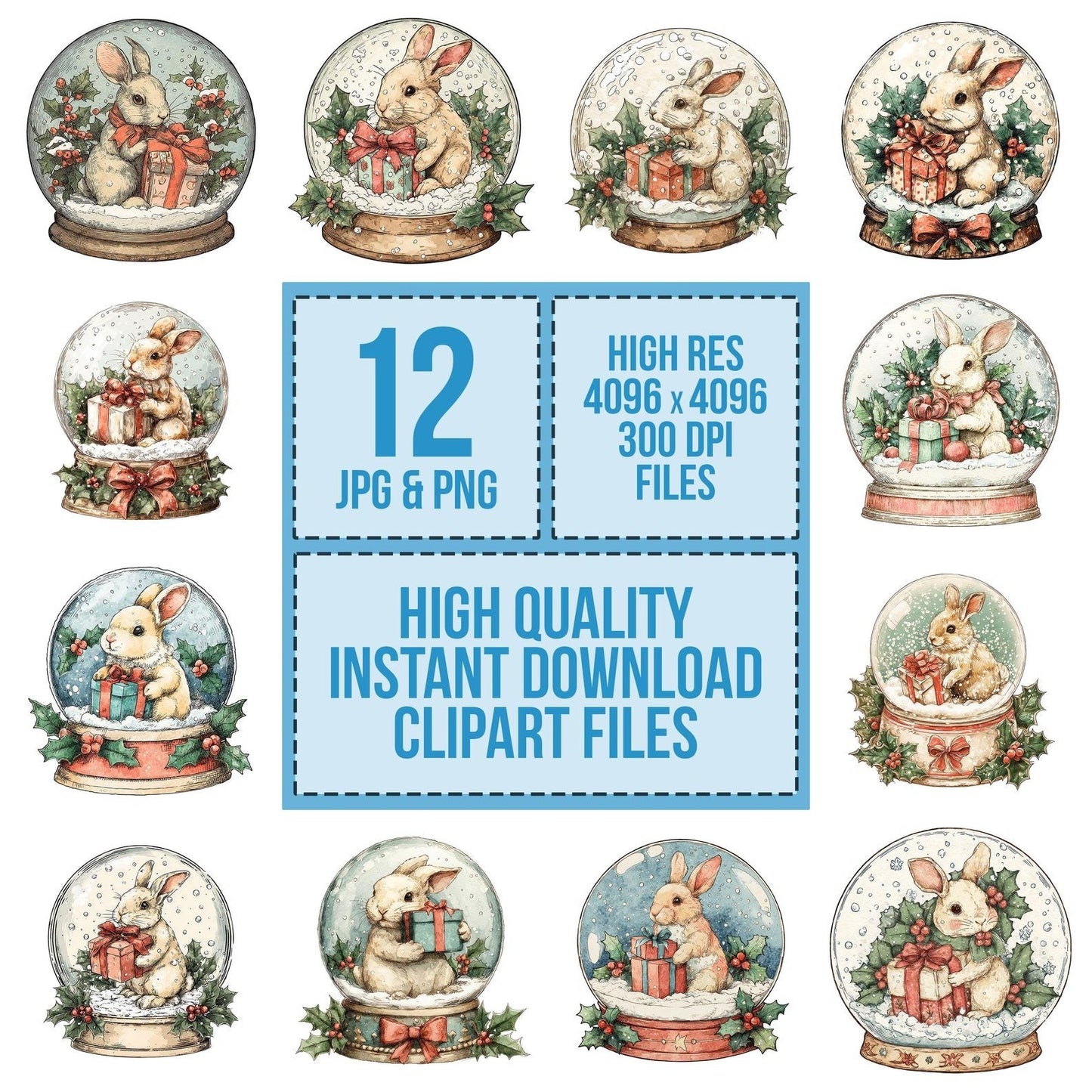 Retro Rabbit Snow Globe Clipart Set (DDD006416)