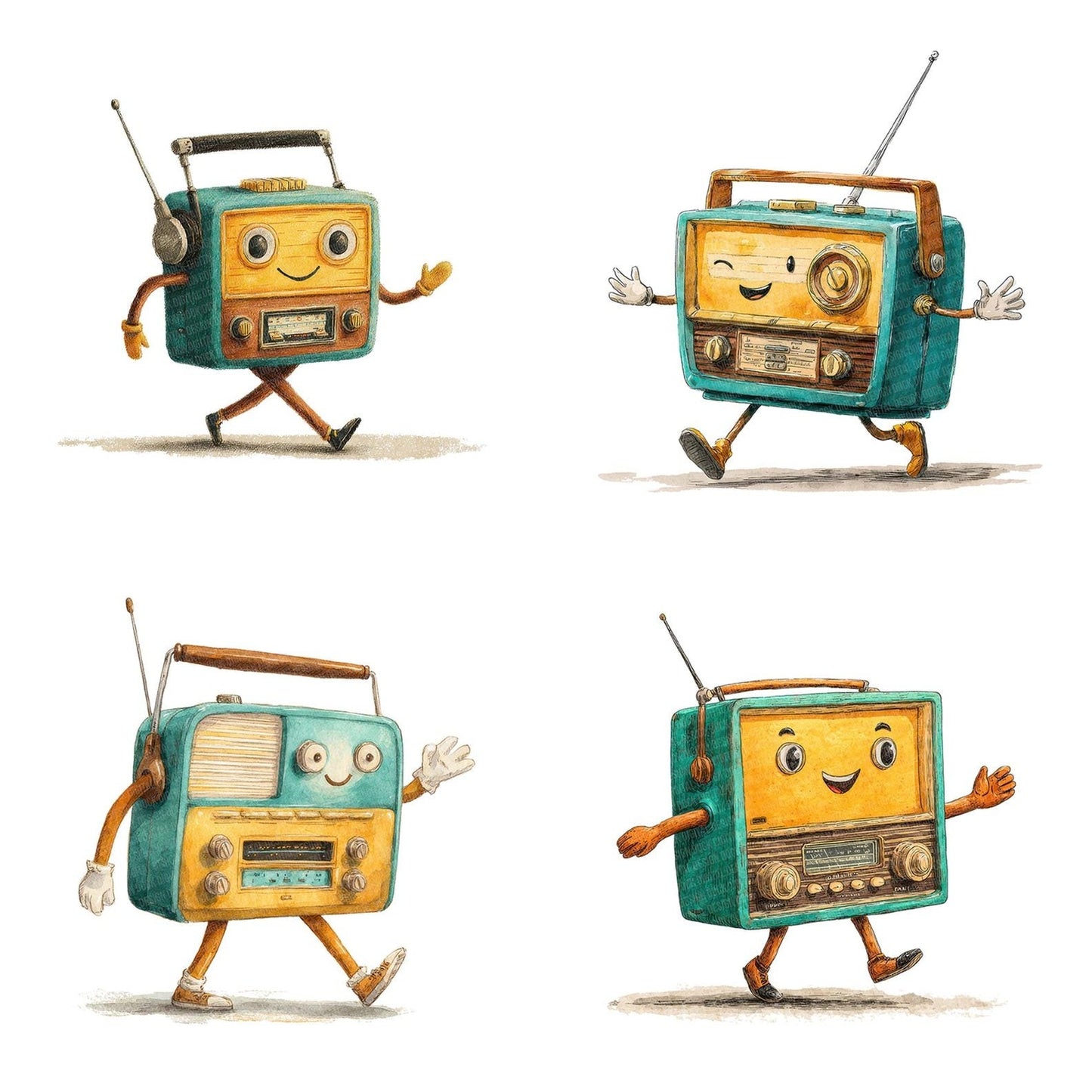 Retro Radio Character Clipart Set (DDD006417)
