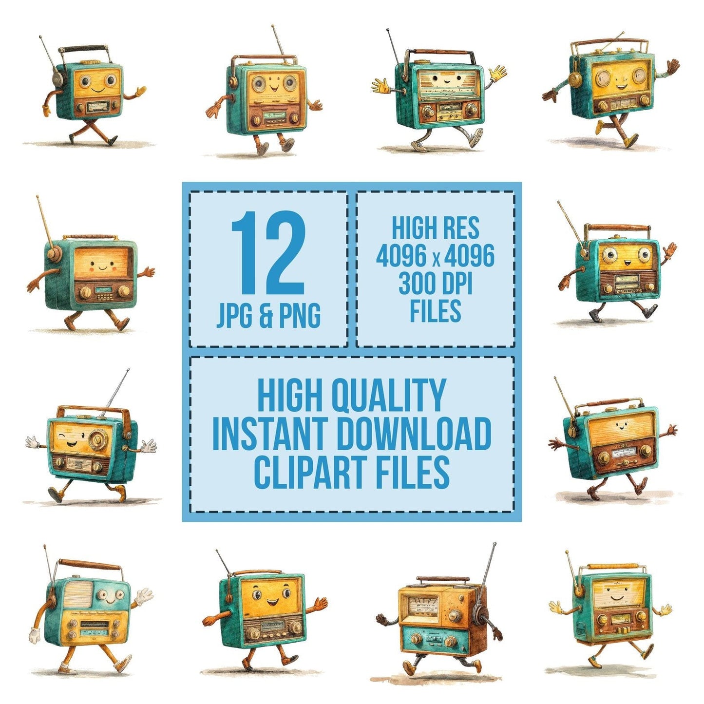 Retro Radio Character Clipart Set (DDD006417)