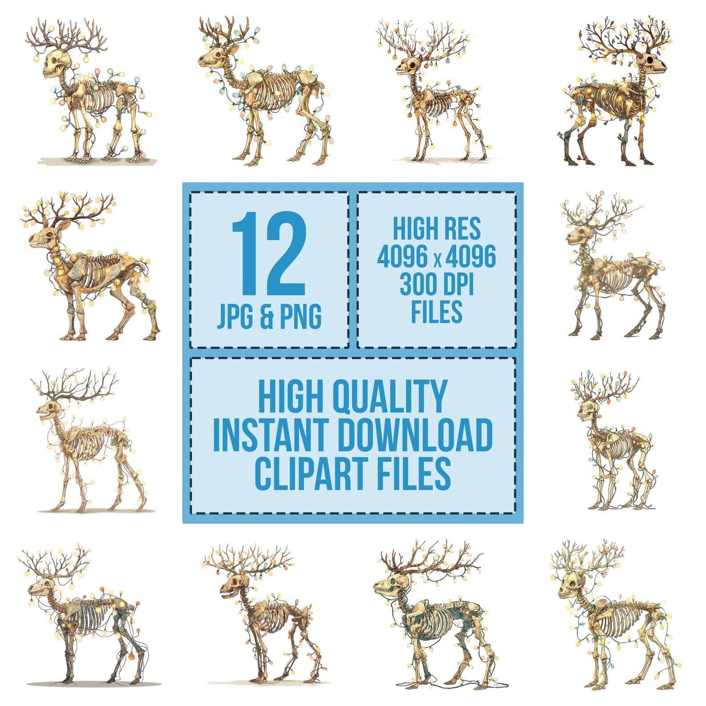 Retro Reindeer Skeleton Clipart Set (DDD006419)