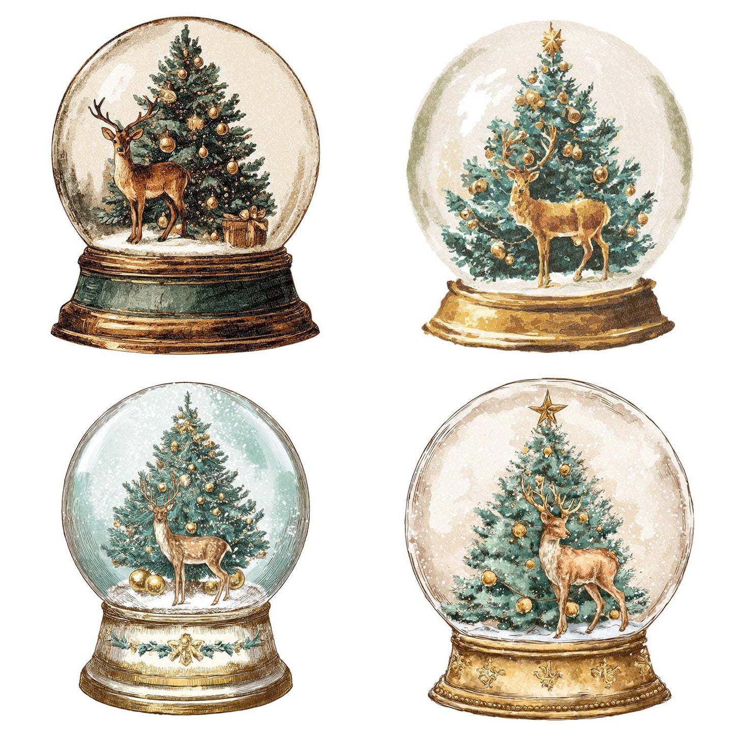 Retro Reindeer Snow Globe Clipart Set (DDD006420)
