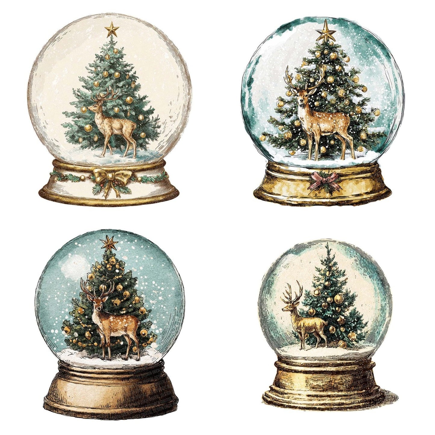 Retro Reindeer Snow Globe Clipart Set (DDD006420)