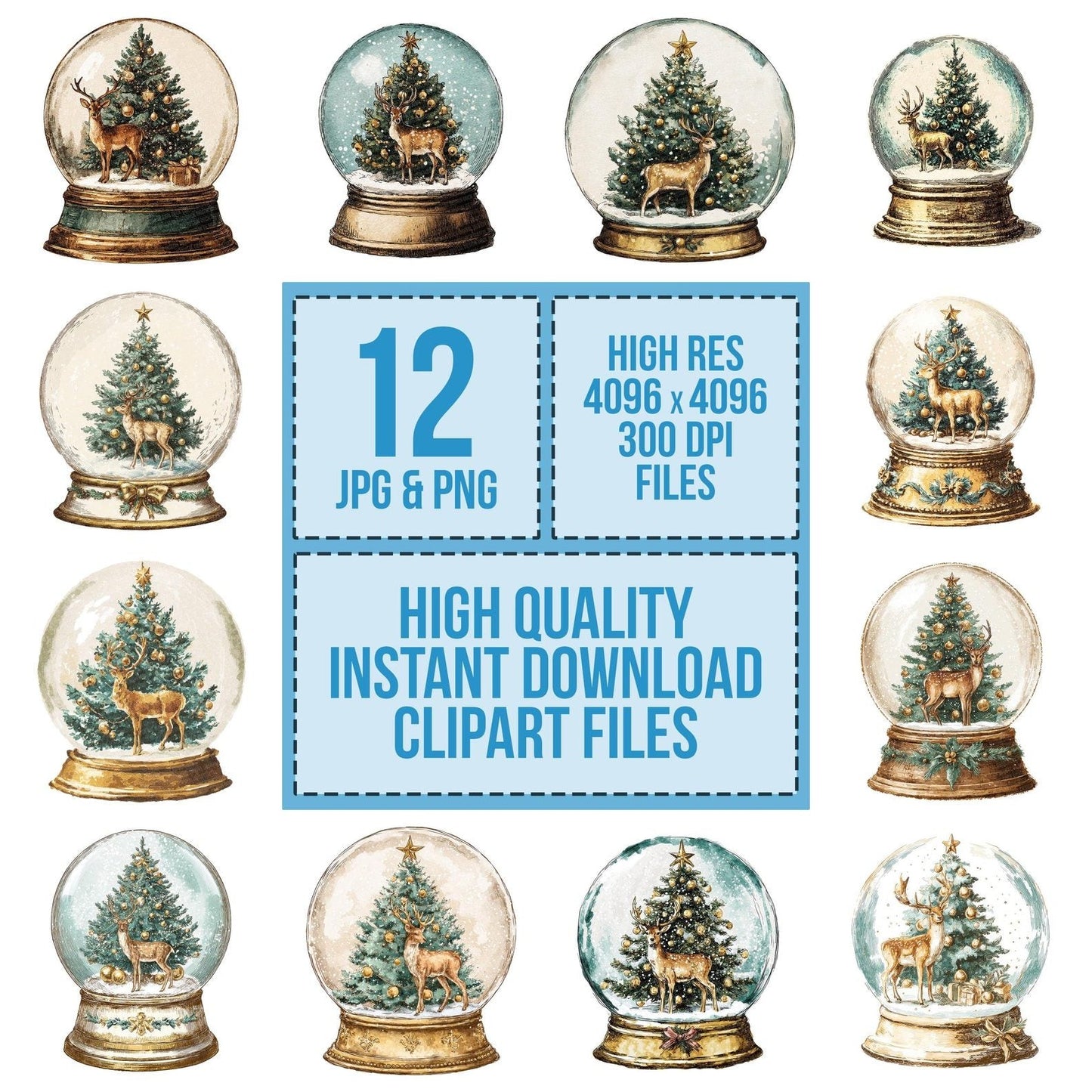 Retro Reindeer Snow Globe Clipart Set (DDD006420)