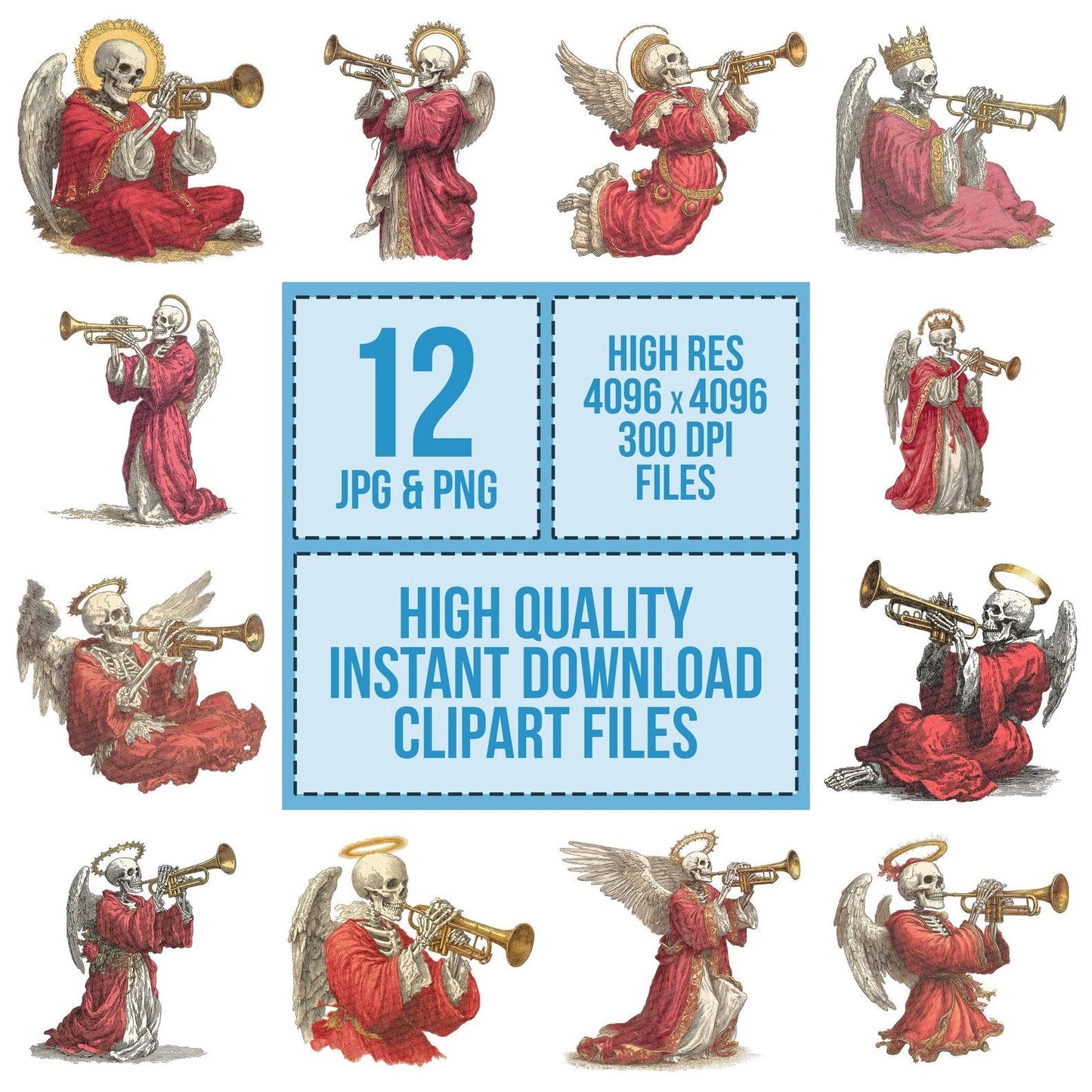 Retro Skeleton Angel Clipart Set (DDD006421)