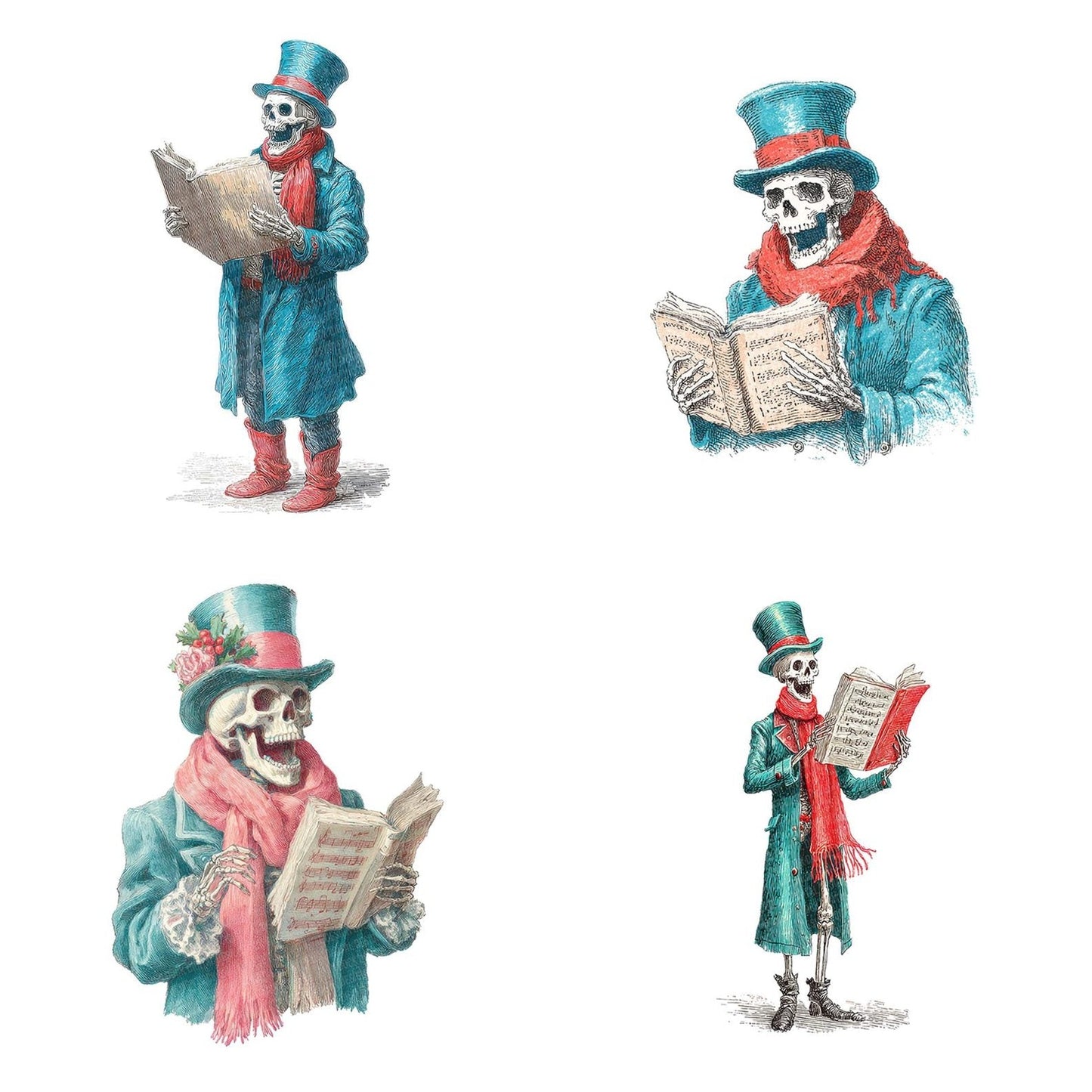 Retro Skeleton Caroler Clipart Set (DDD006422)