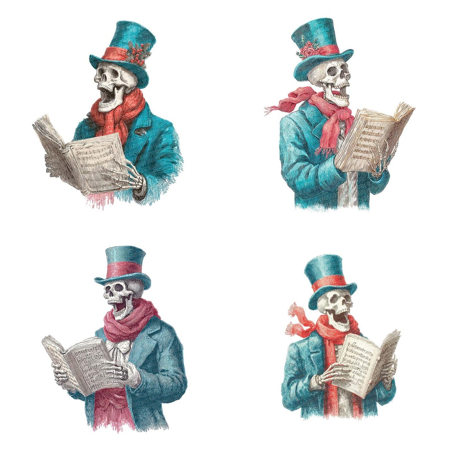 Retro Skeleton Caroler Clipart Set (DDD006422)