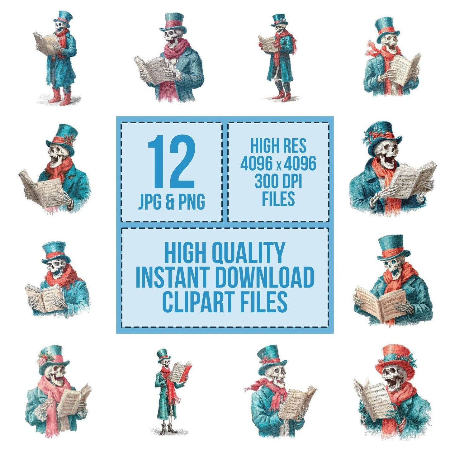 Retro Skeleton Caroler Clipart Set (DDD006422)