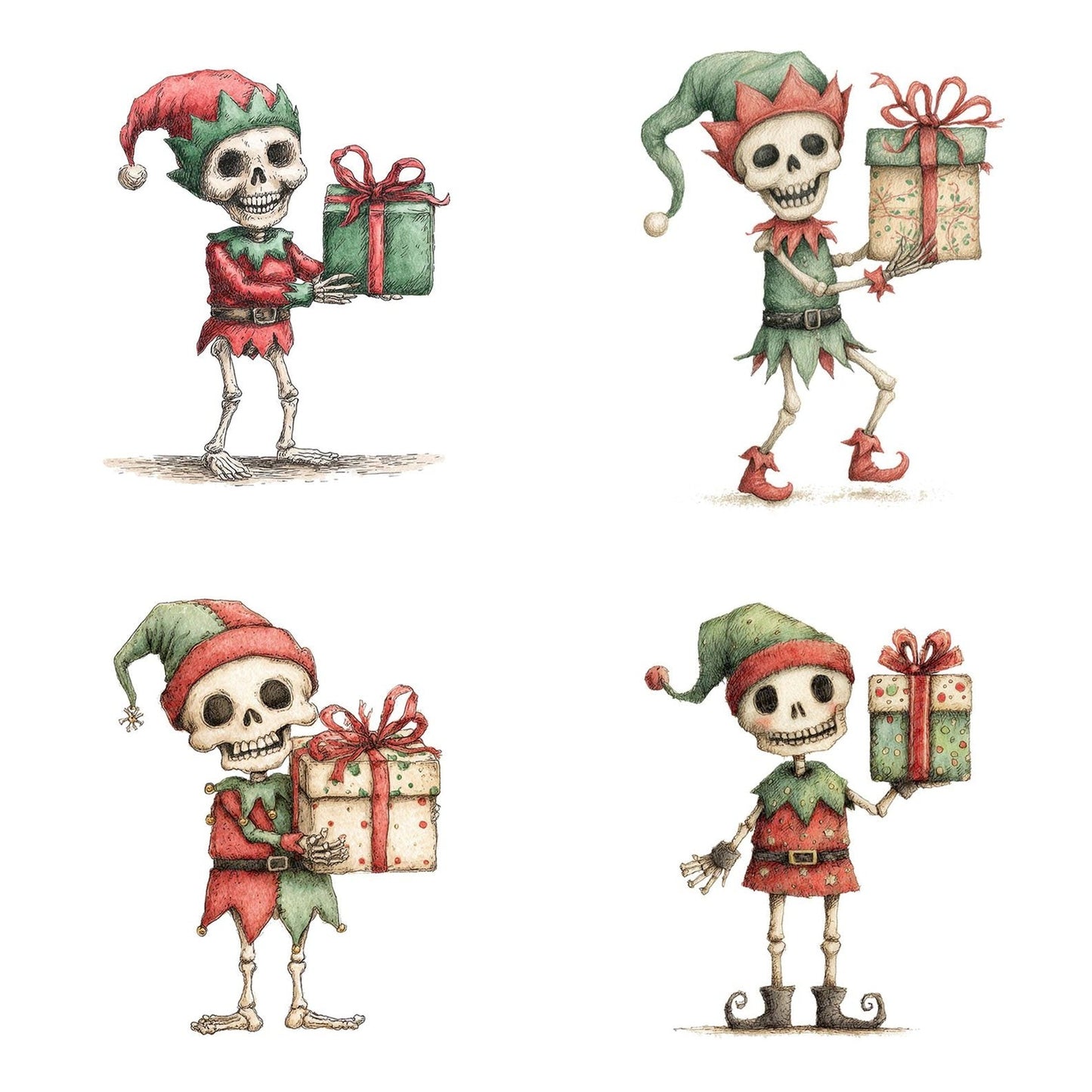 Retro Skeleton Elf Clipart Set (DDD006423)
