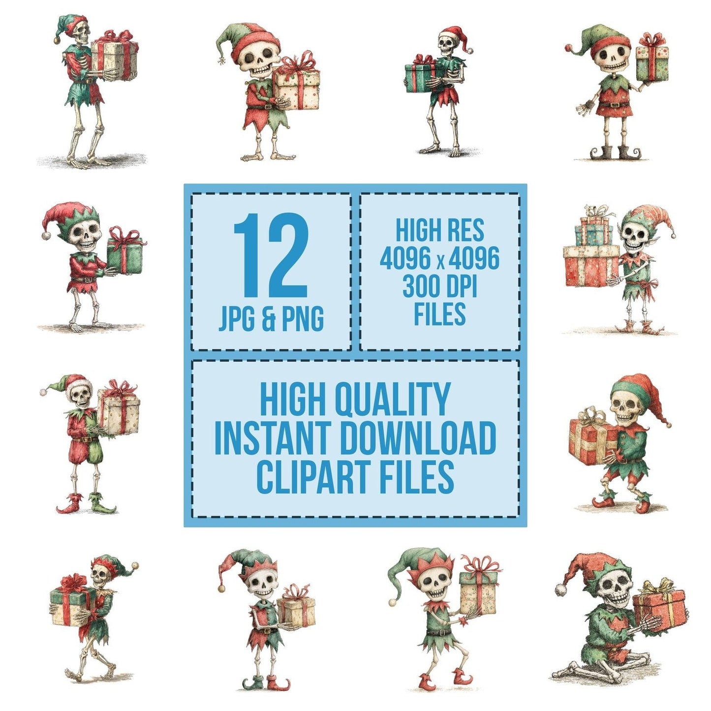 Retro Skeleton Elf Clipart Set (DDD006423)
