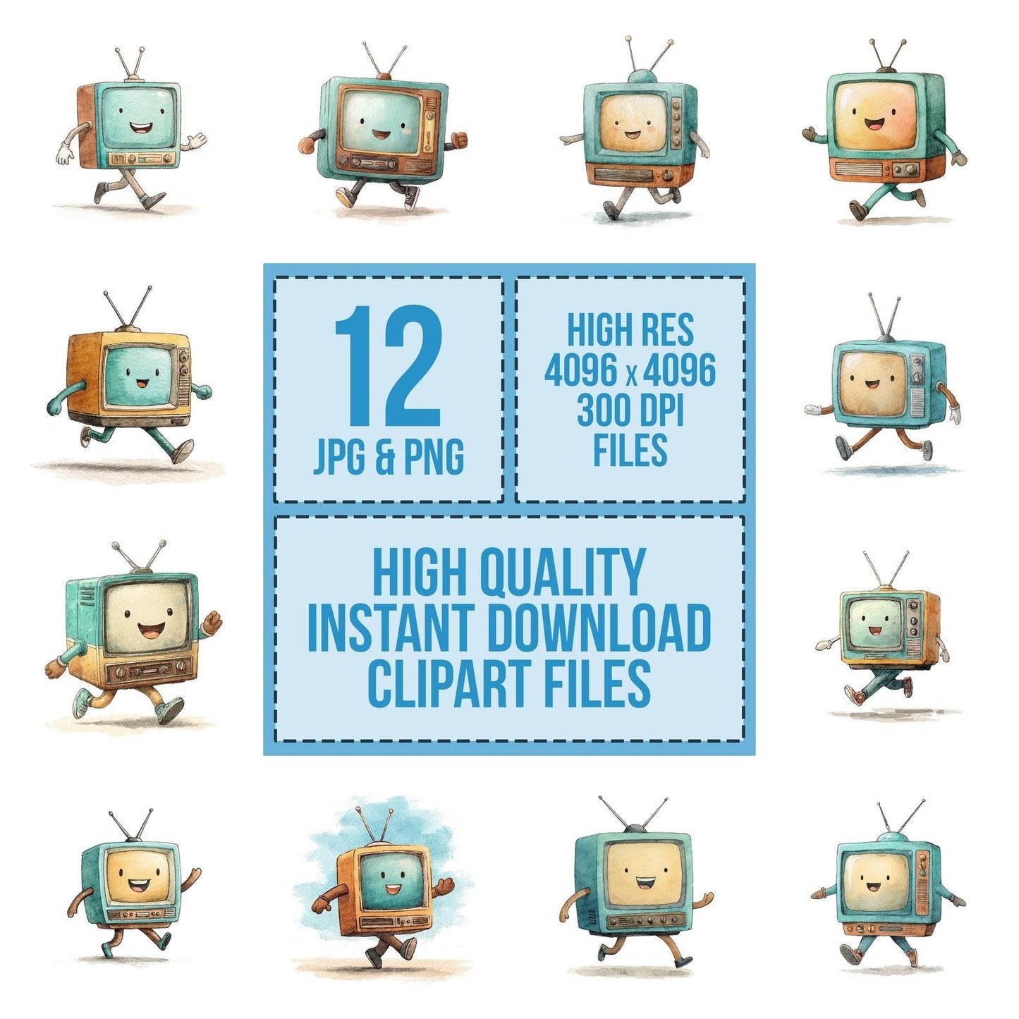 Retro TV Character Clipart Set (DDD006427)