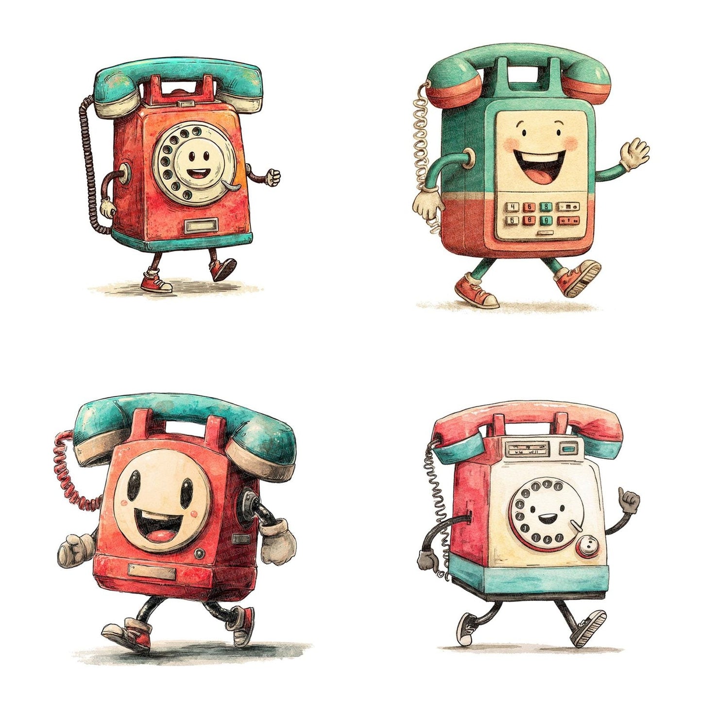Retro Telephone Character Clipart Set (DDD006425)