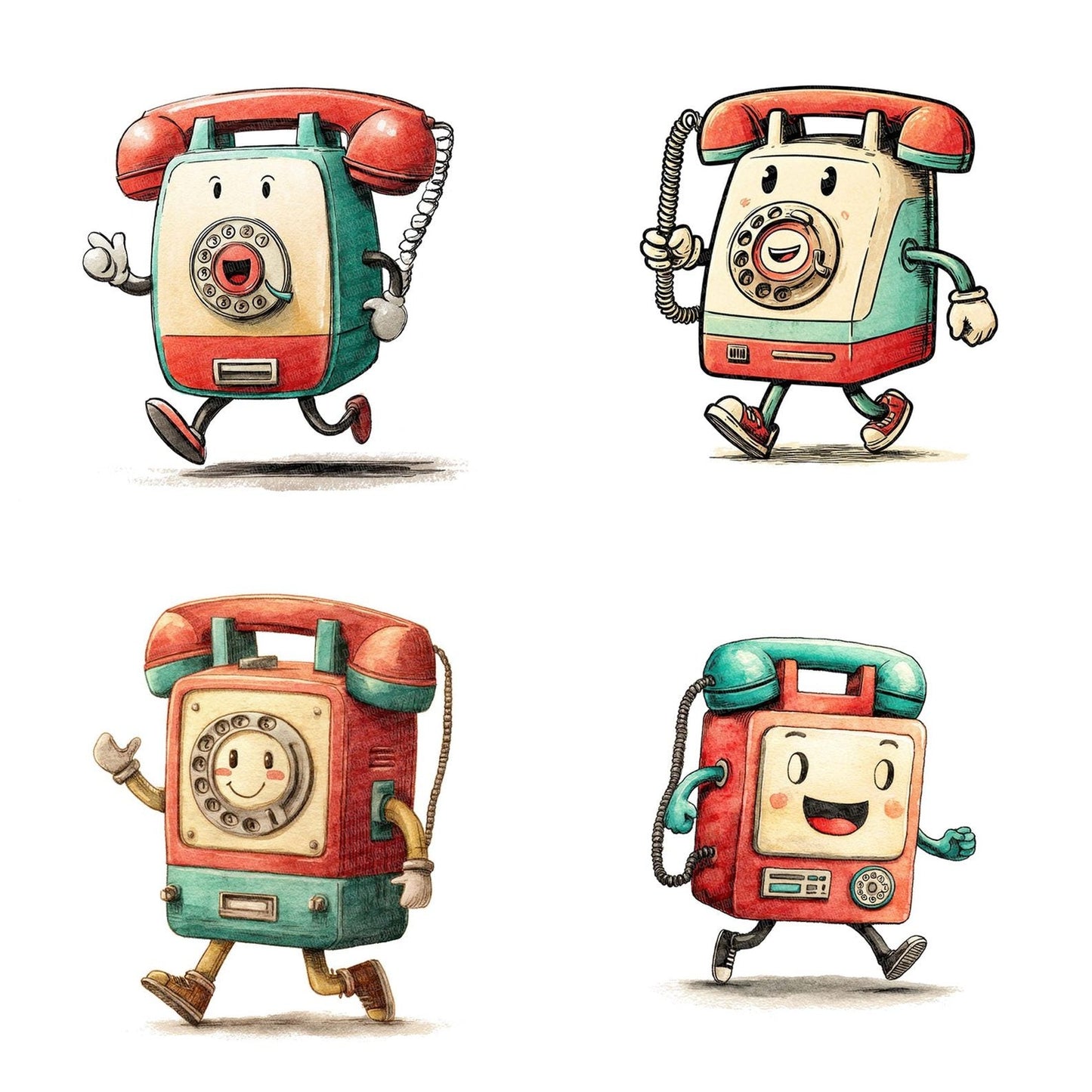 Retro Telephone Character Clipart Set (DDD006425)