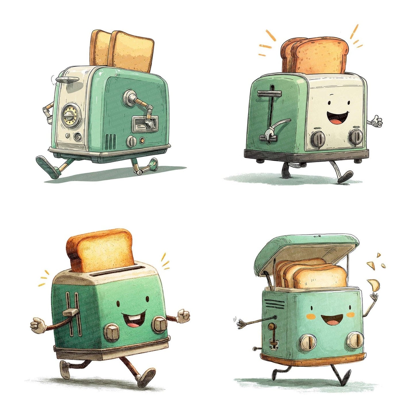 Retro Toaster Character Clipart Set (DDD006426)