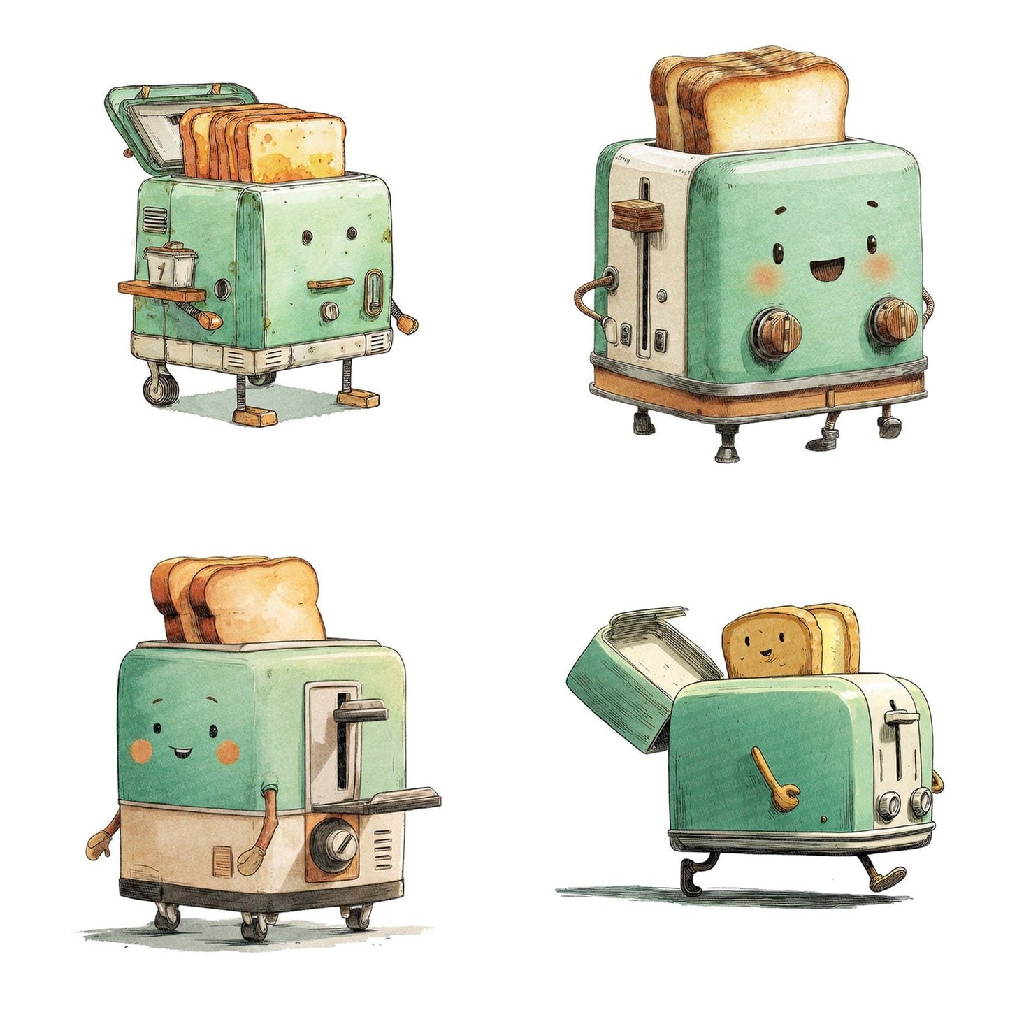 Retro Toaster Character Clipart Set (DDD006426)