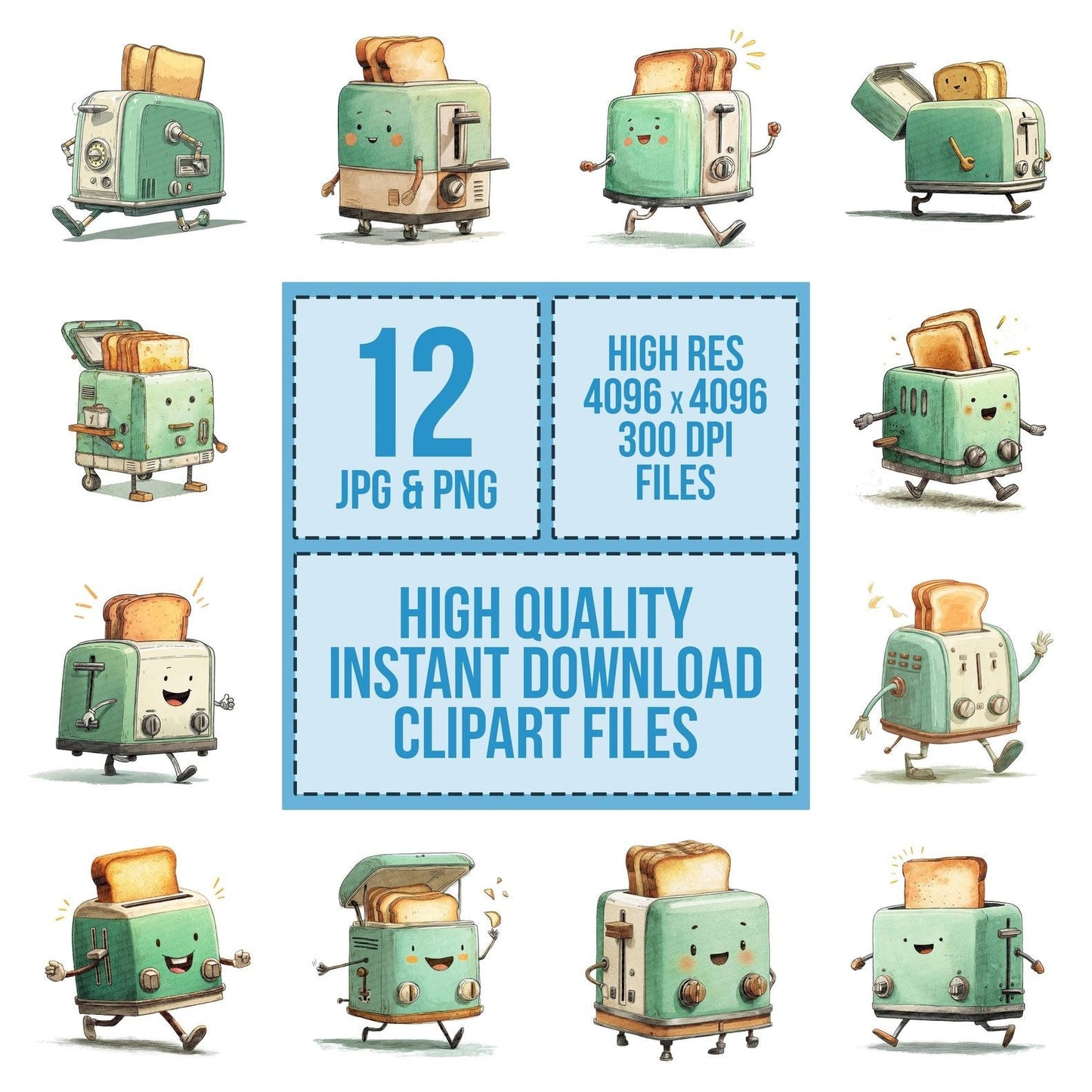 Retro Toaster Character Clipart Set (DDD006426)