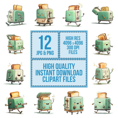 Retro Toaster Character Clipart Set (DDD006426)