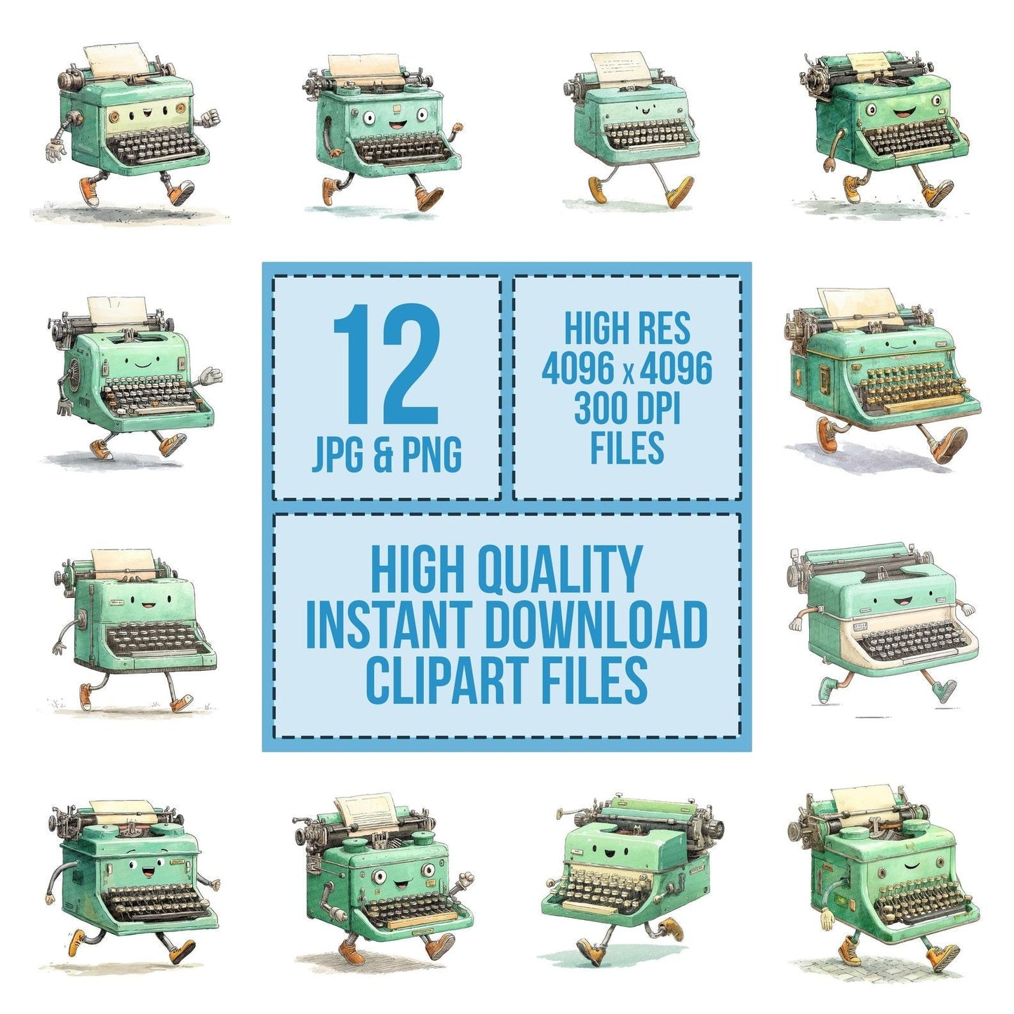 Retro Typewriter Character Clipart Set (DDD006428)