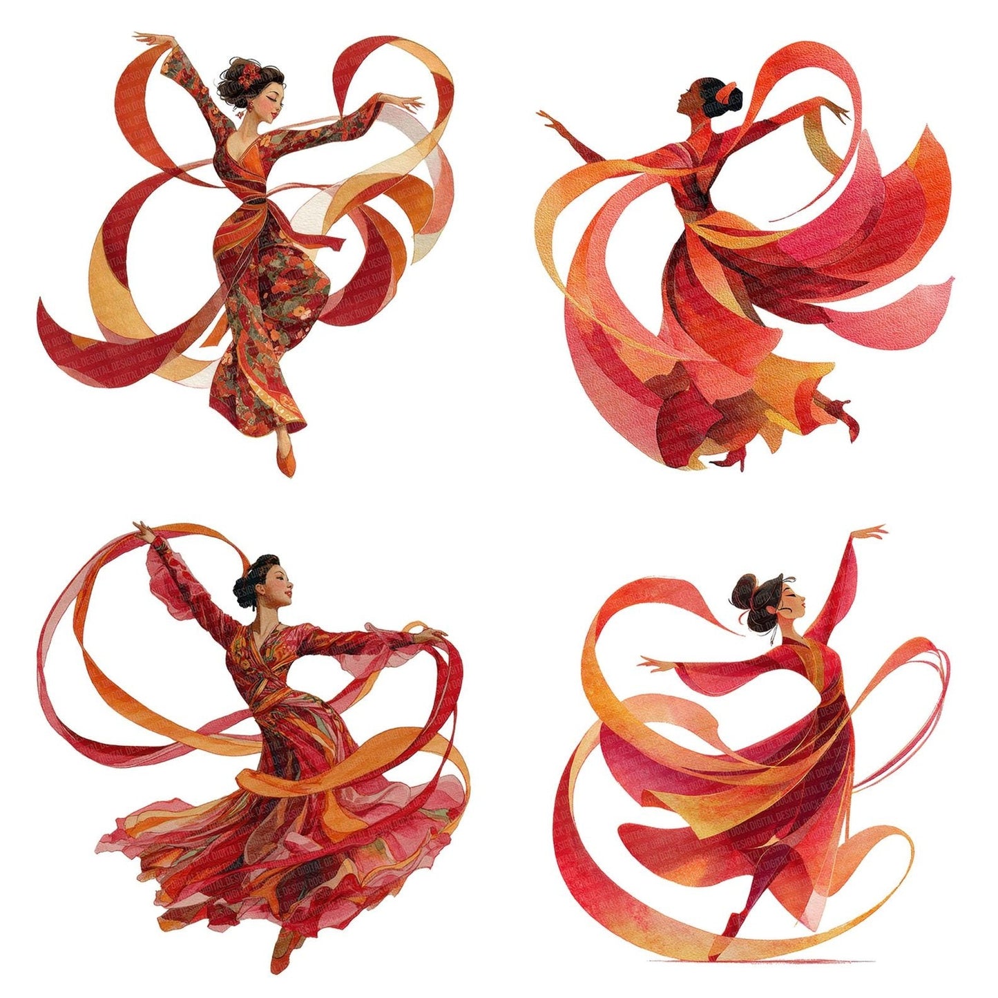 Ribbon Dance Woman Clipart Set (DDD006432)
