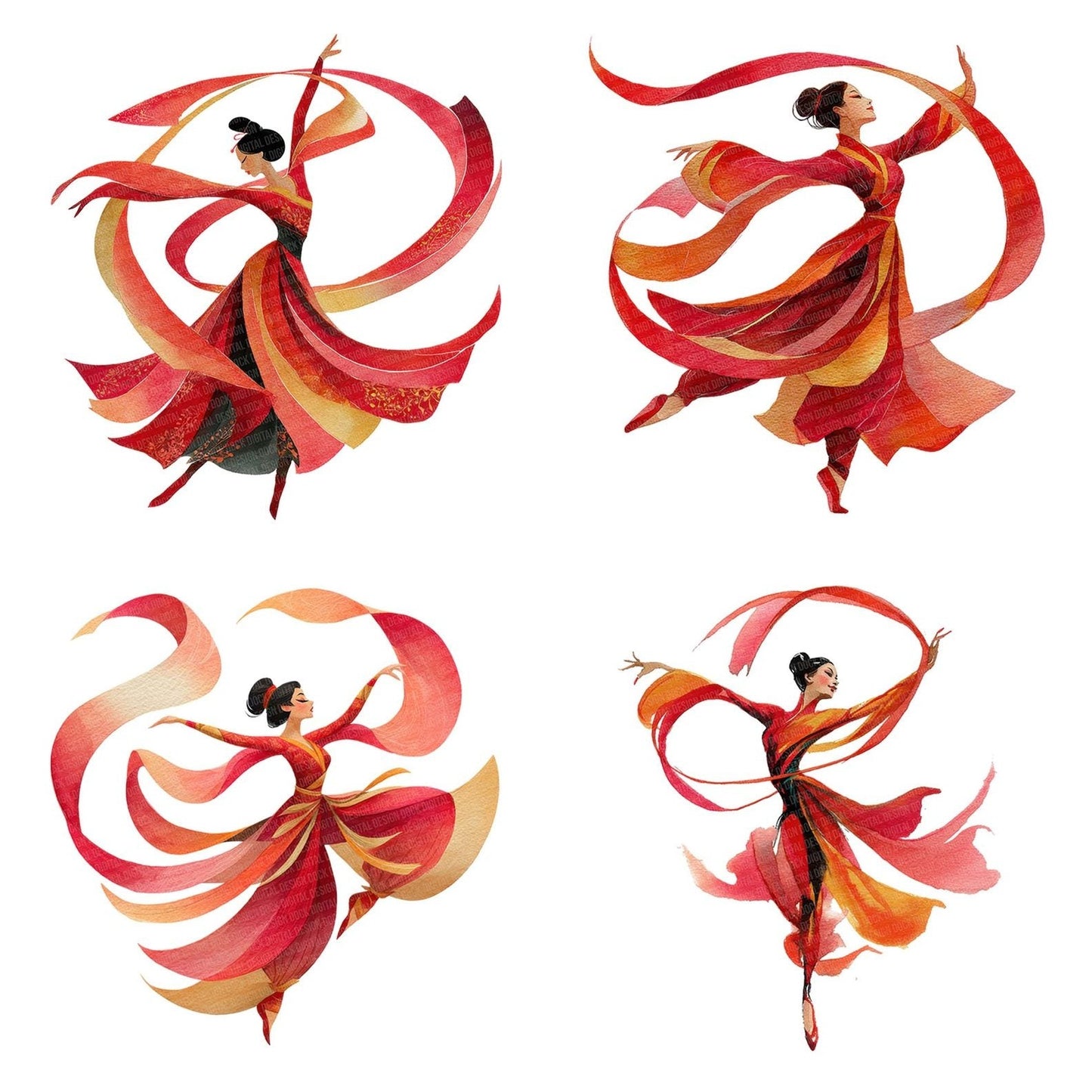 Ribbon Dance Woman Clipart Set (DDD006432)