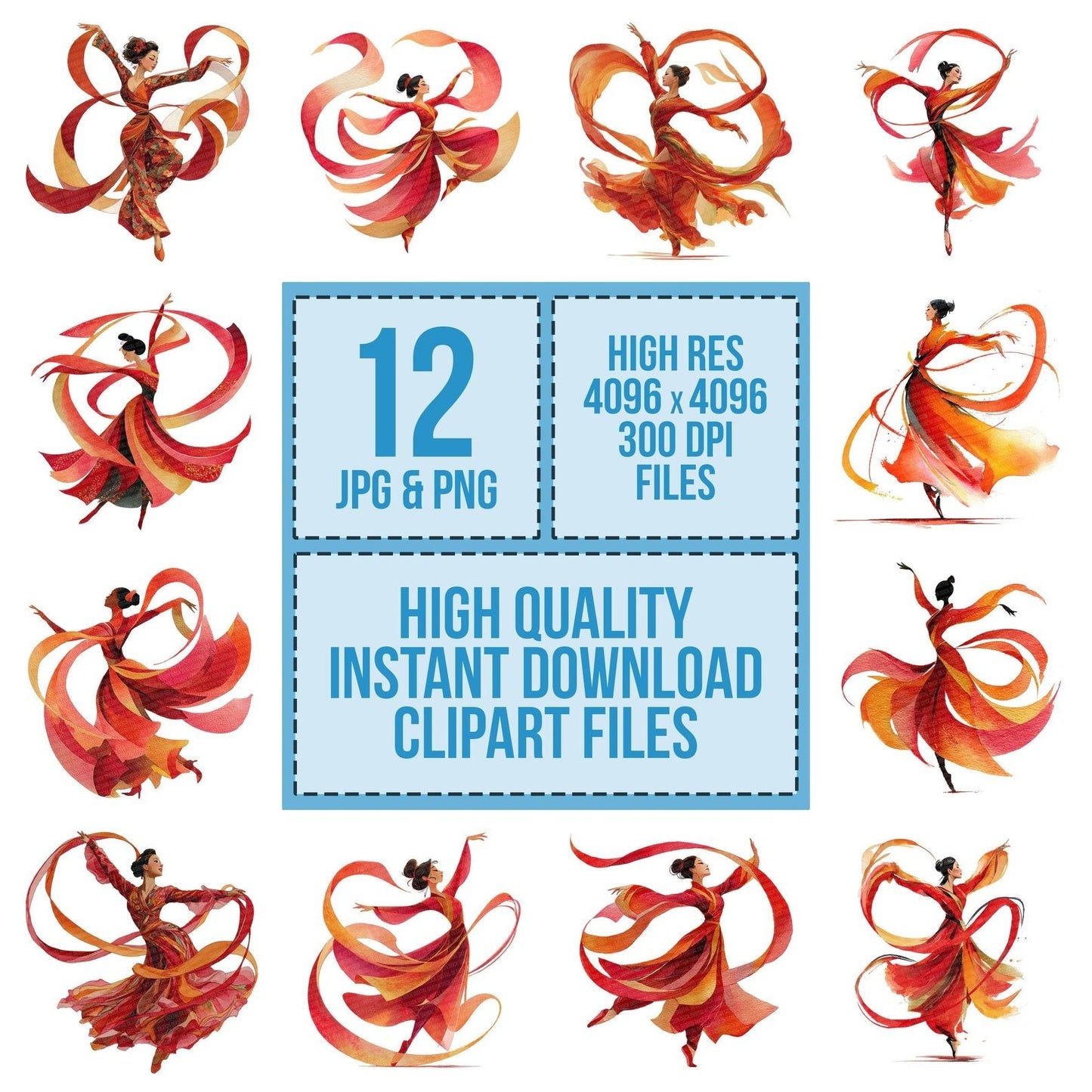 Ribbon Dance Woman Clipart Set (DDD006432)