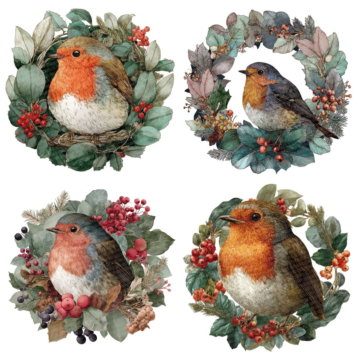 Robin in Christmas Wreath Clipart Set (DDD006436)
