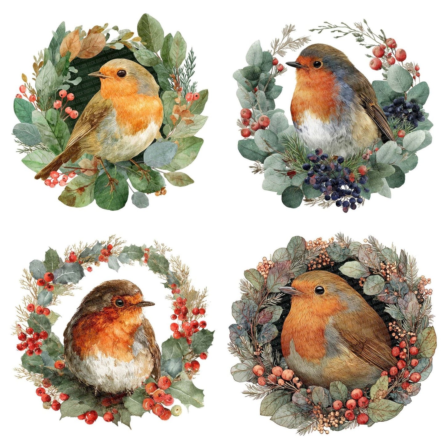 Robin in Christmas Wreath Clipart Set (DDD006436)