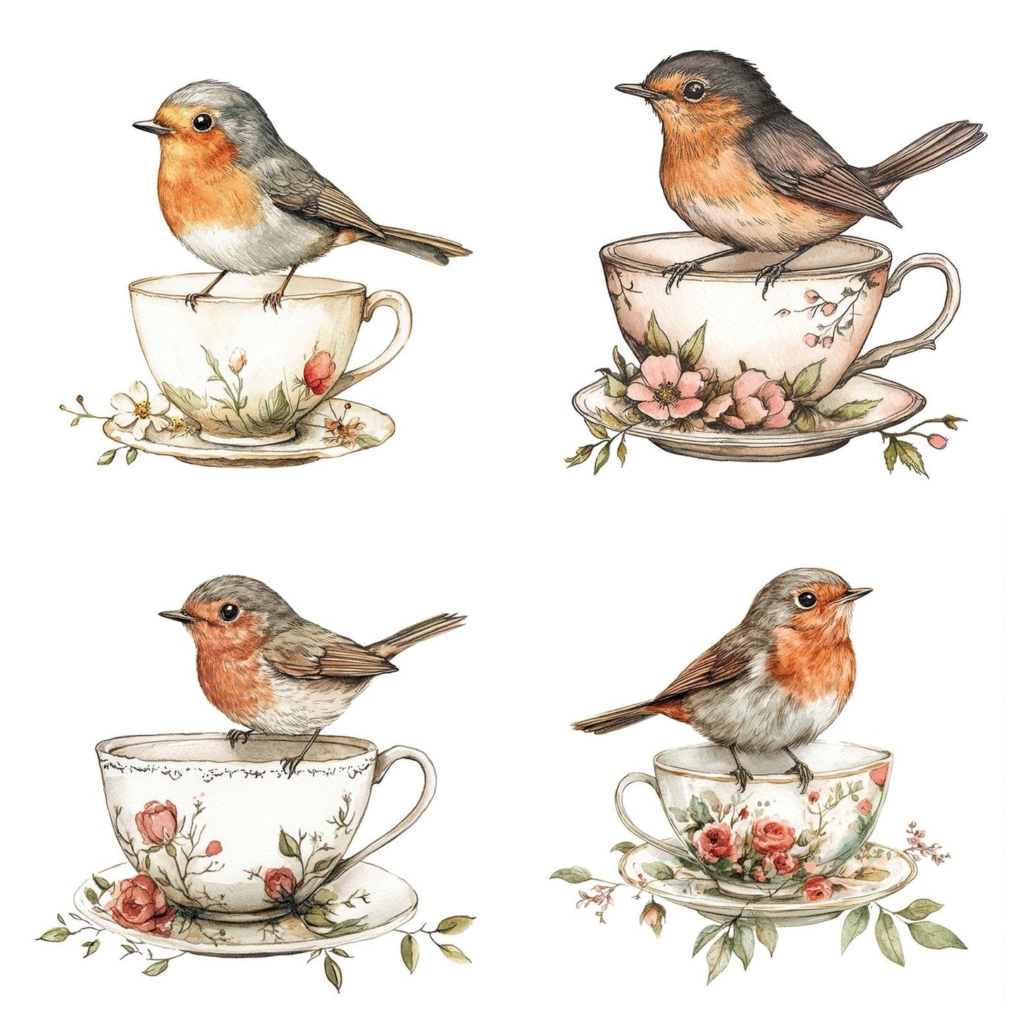 Robin on Teacup Clipart Set (DDD006439)