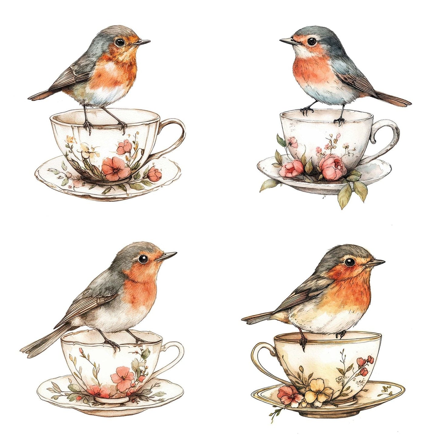 Robin on Teacup Clipart Set (DDD006439)