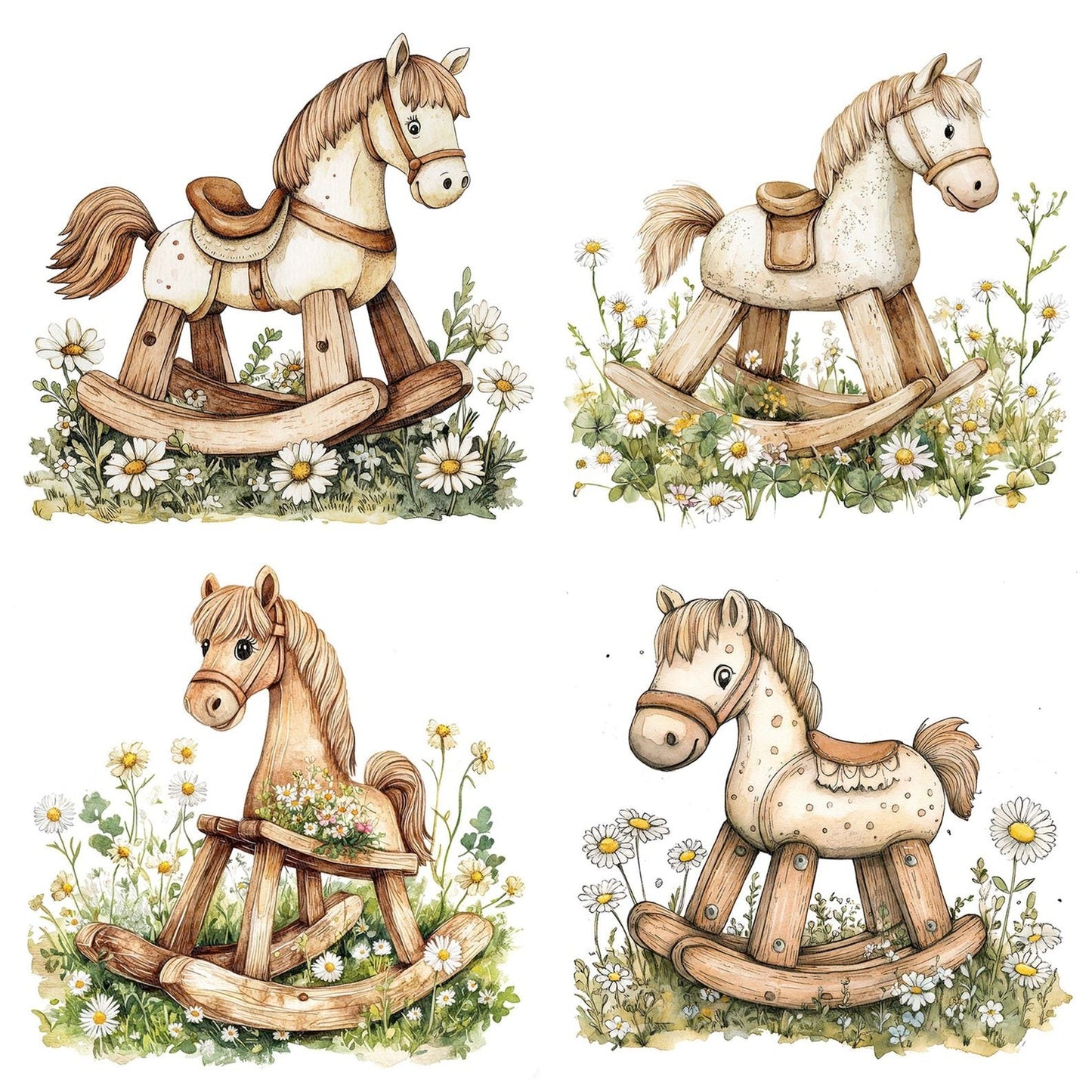 Rocking Horse in Wildflowers Clipart Set (DDD006449)