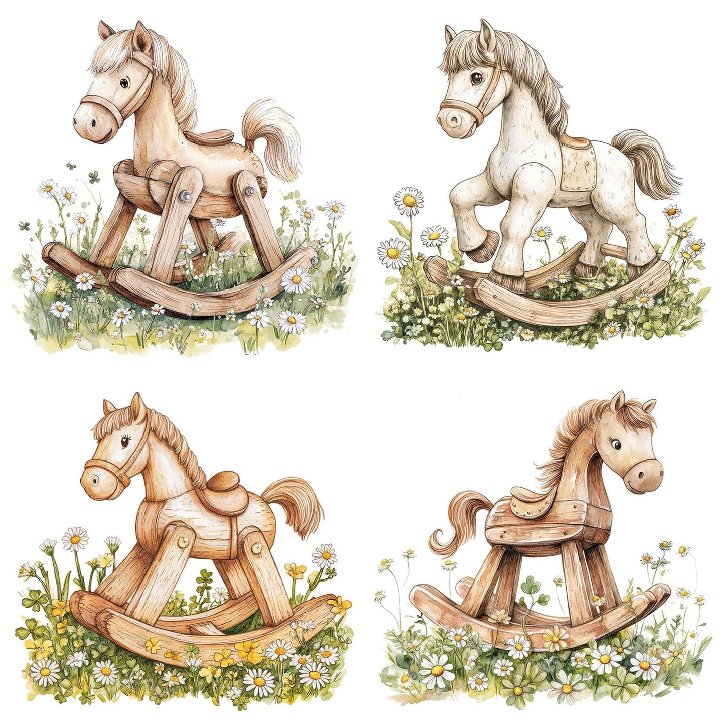 Rocking Horse in Wildflowers Clipart Set (DDD006449)
