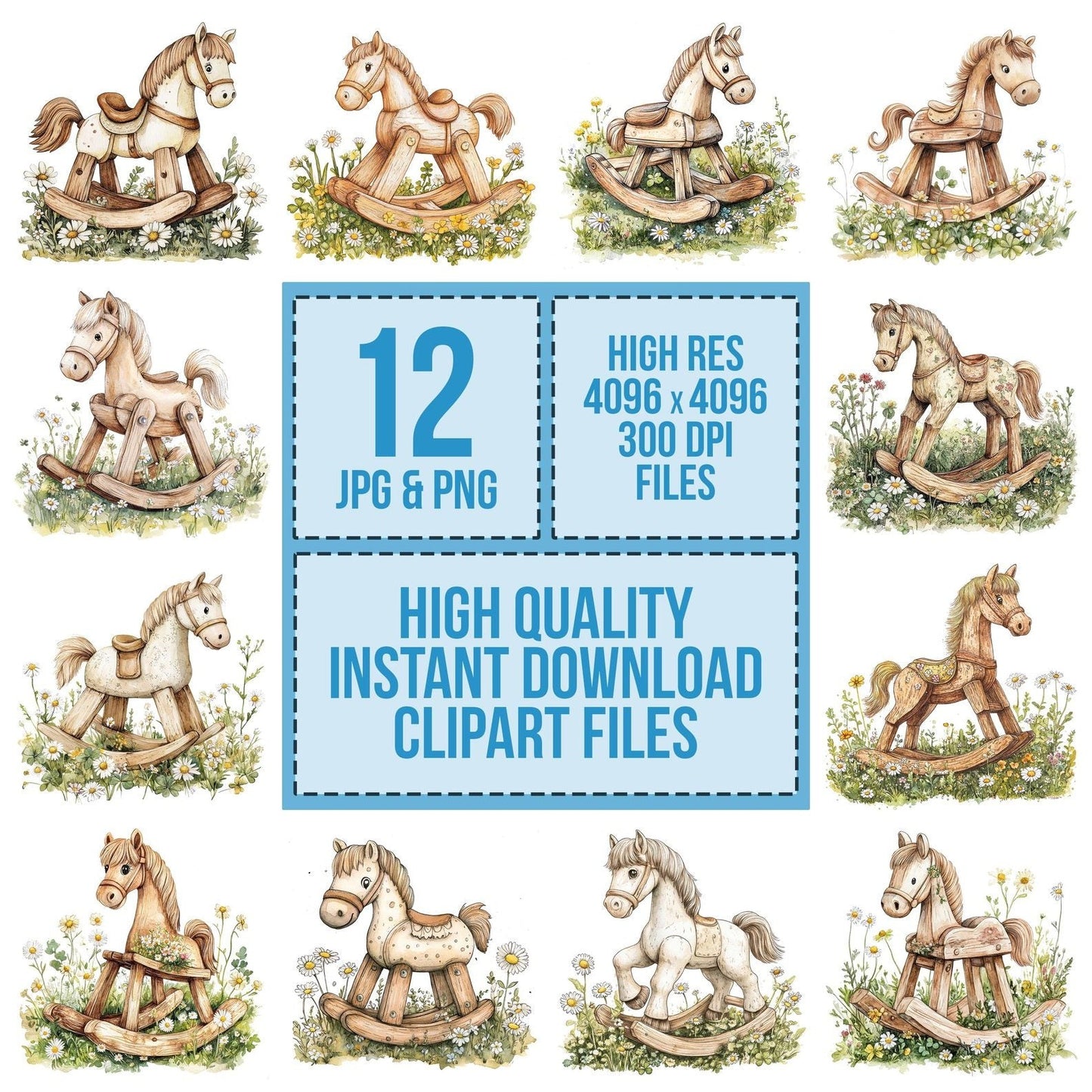 Rocking Horse in Wildflowers Clipart Set (DDD006449)