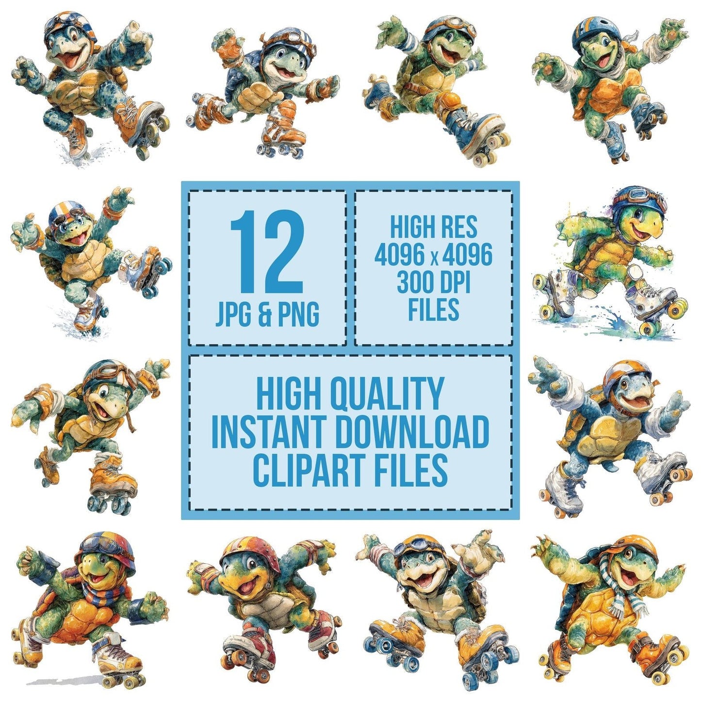 Roller Skate Turtle Clipart Set (DDD006451)