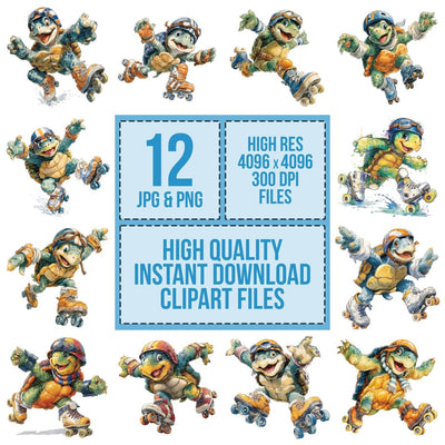 Roller Skate Turtle clipart set cover showing the designs and file details