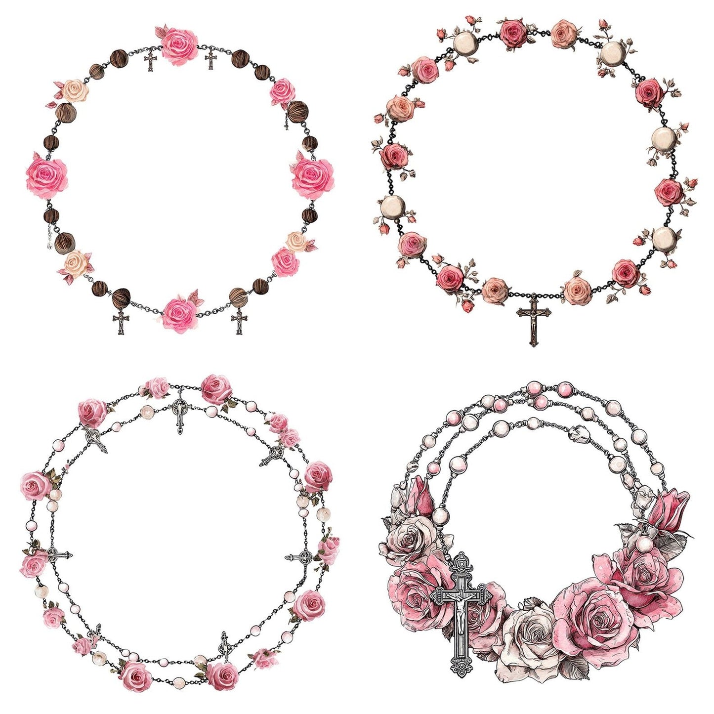 Rosary Beads Roses Clipart Set (DDD006454)