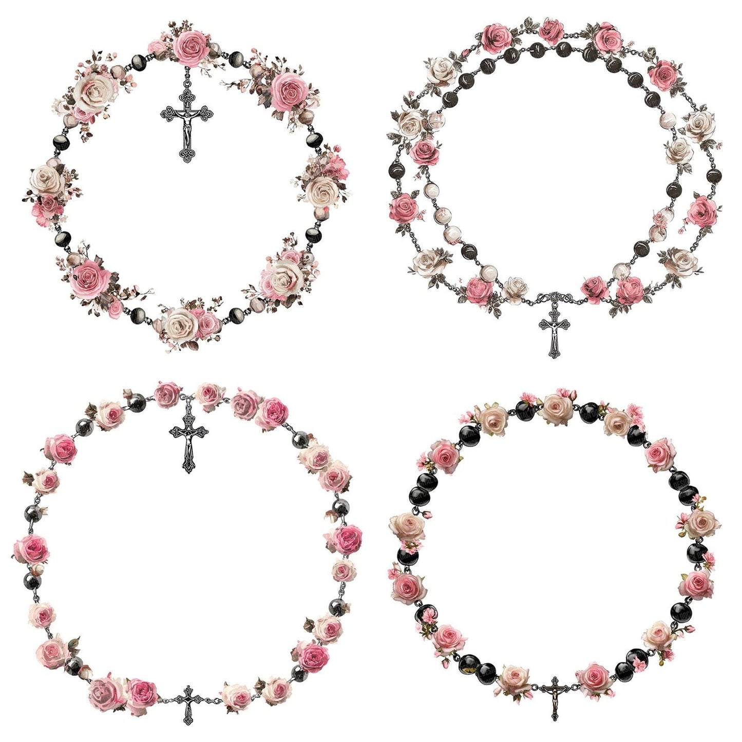 Rosary Beads Roses Clipart Set (DDD006454)