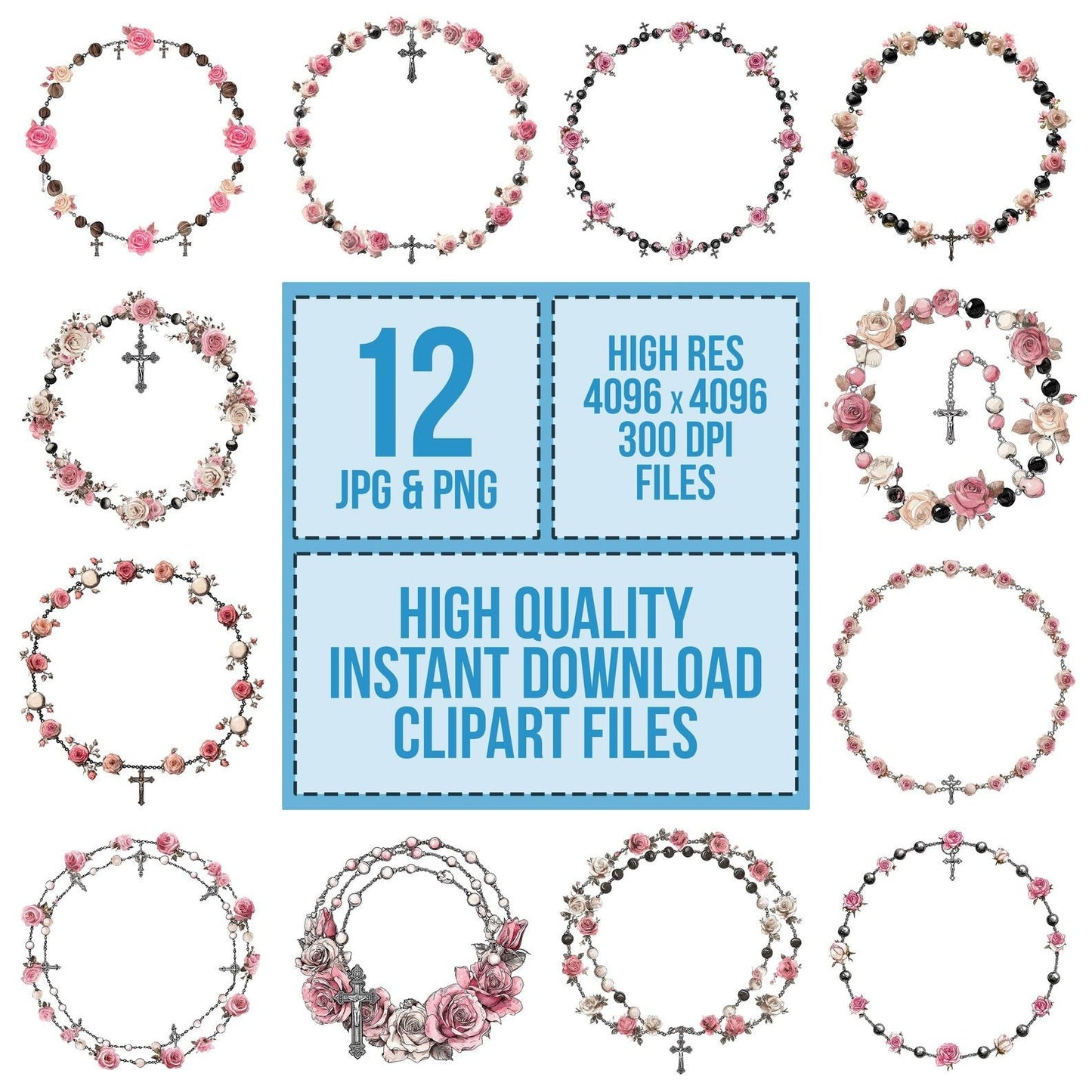 Rosary Beads Roses Clipart Set (DDD006454)