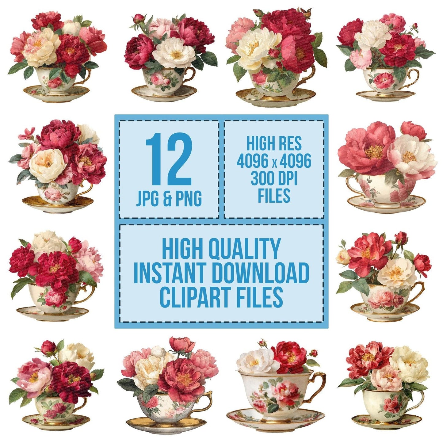 Rose Peony Teacup Clipart Set (DDD006455)