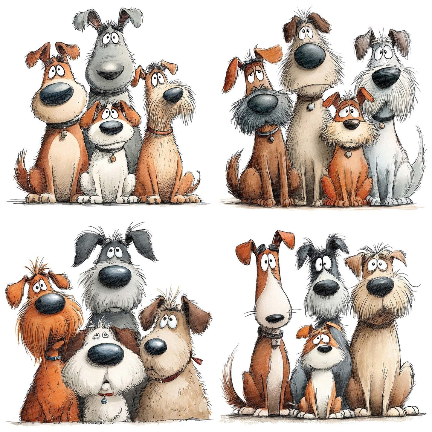 Row of Quirky Dogs Clipart Set (DDD006462)