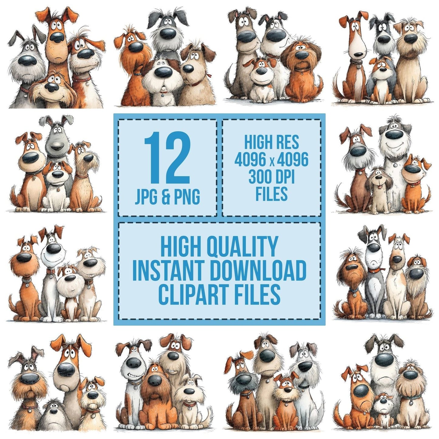 Row of Quirky Dogs Clipart Set (DDD006462)