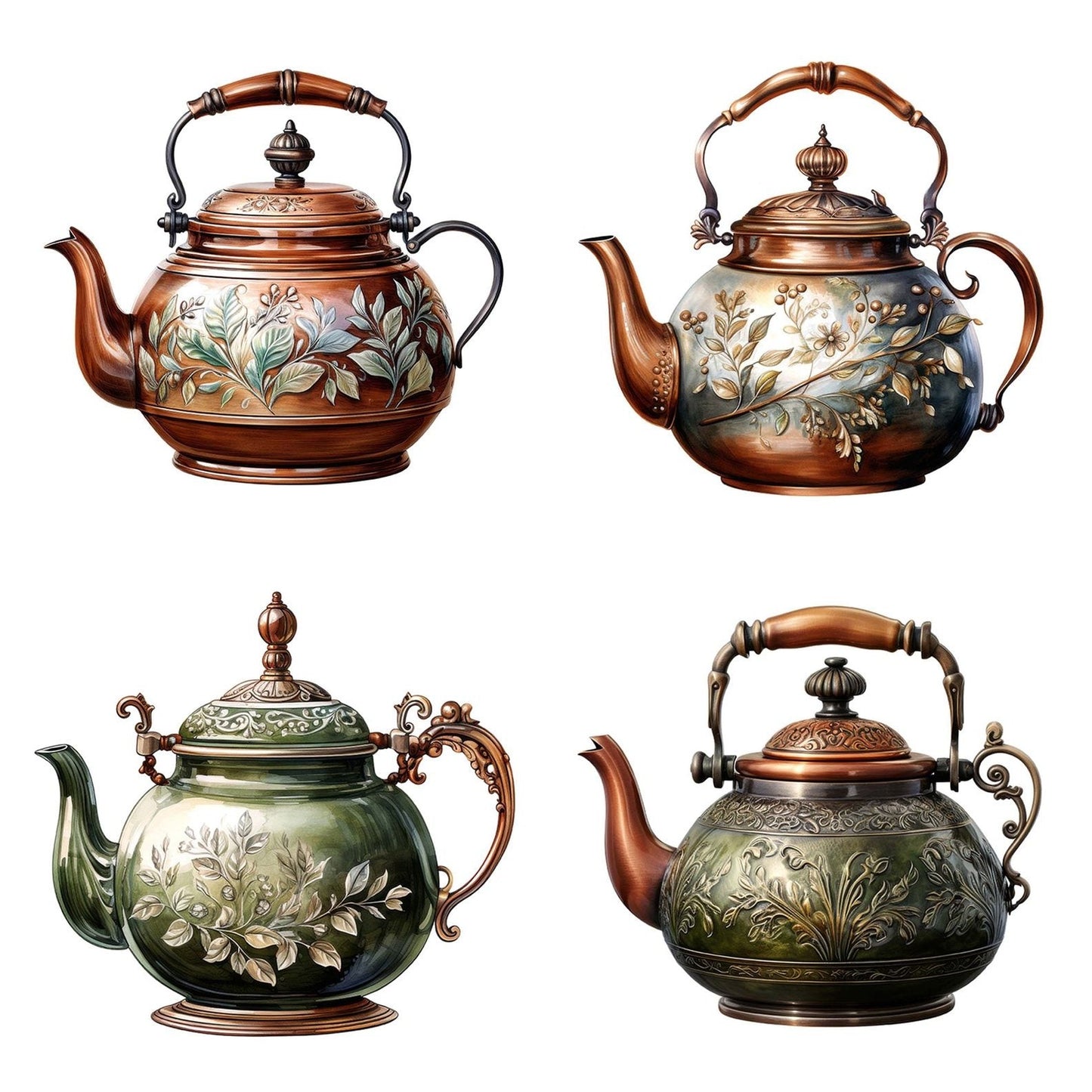 Rustic Engraved Teapot Clipart Set (DDD006470)