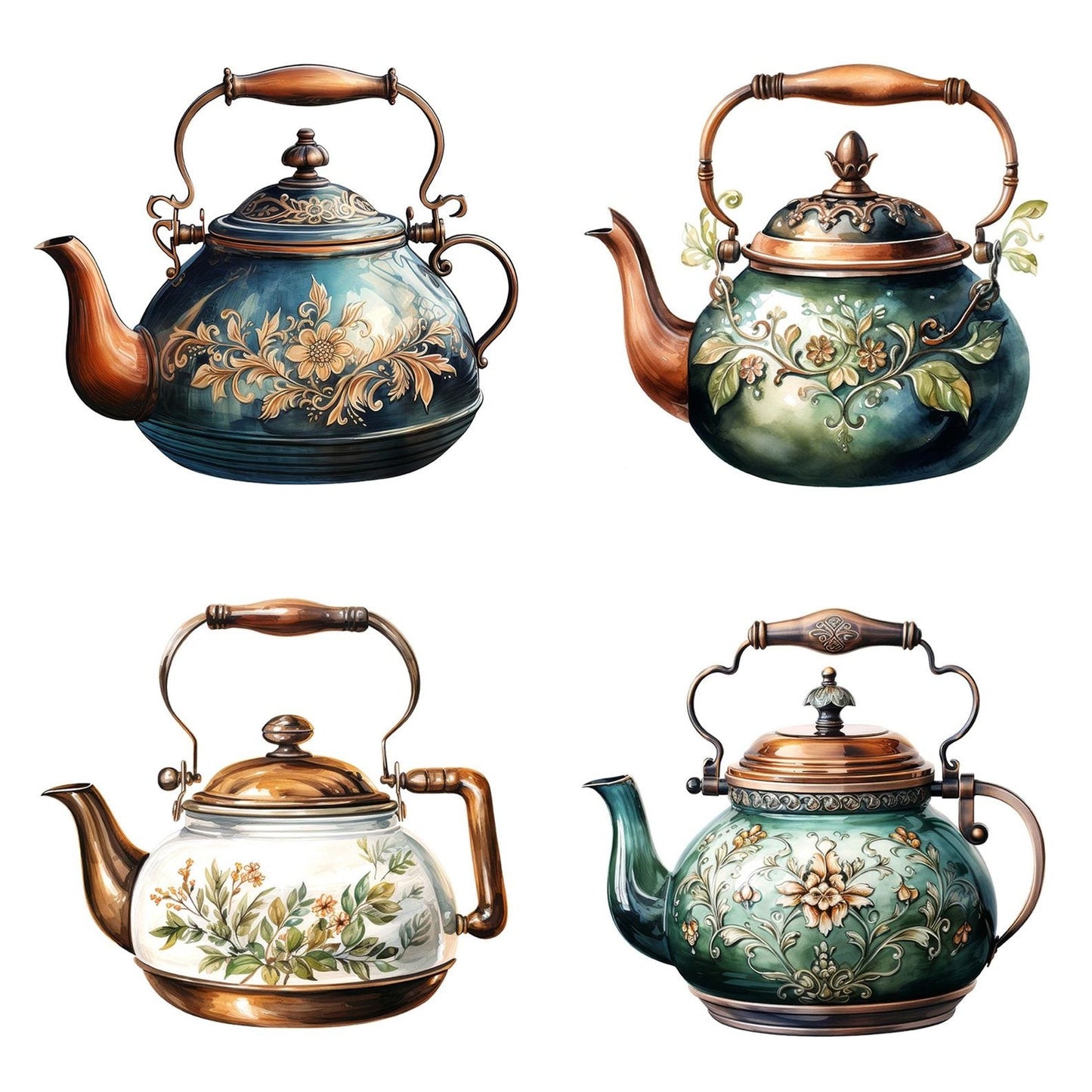 Rustic Engraved Teapot Clipart Set (DDD006470)