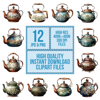 Rustic Engraved Teapot Clipart Set (DDD006470)