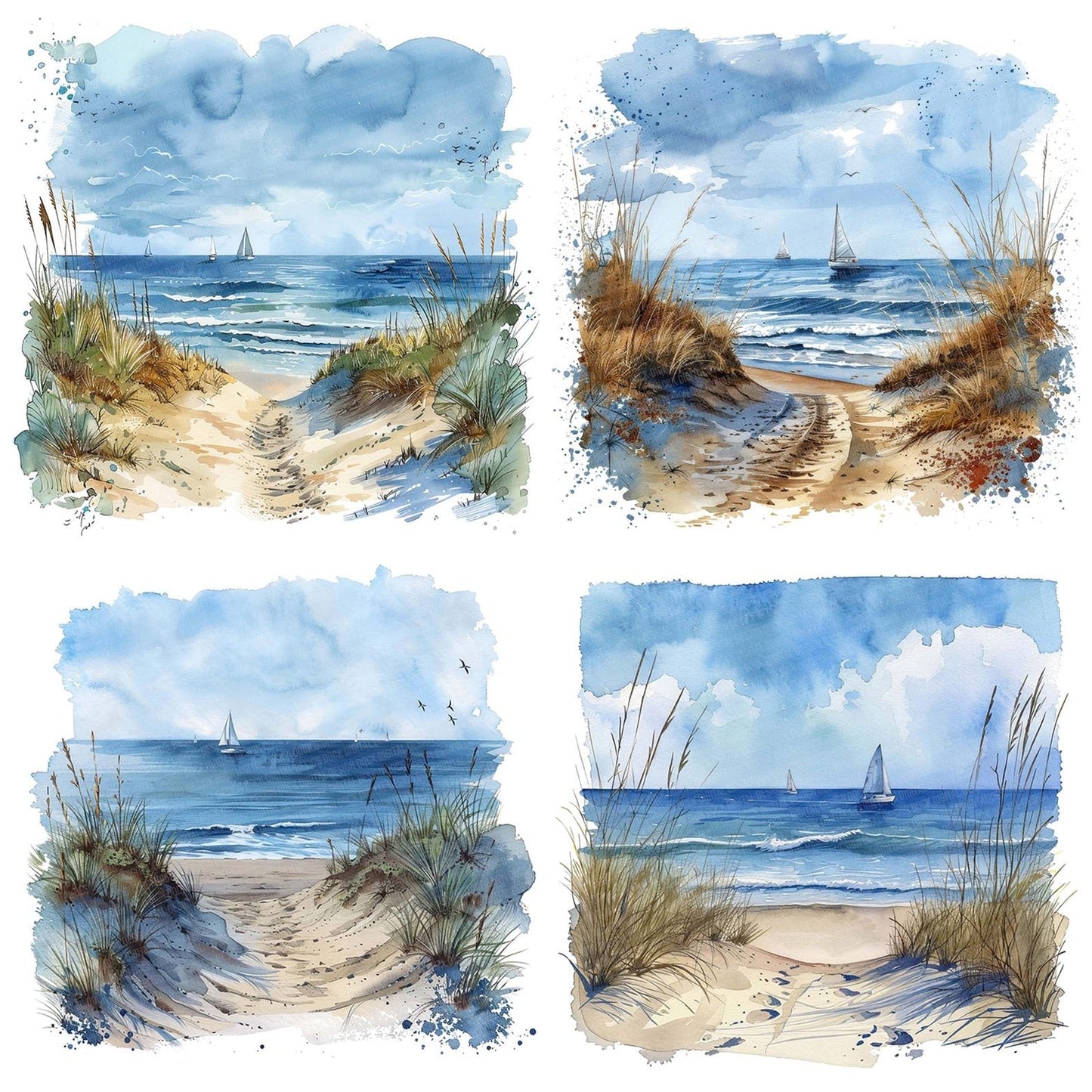 Sand Dunes and distant Sailboats Clipart Set (DDD006487)