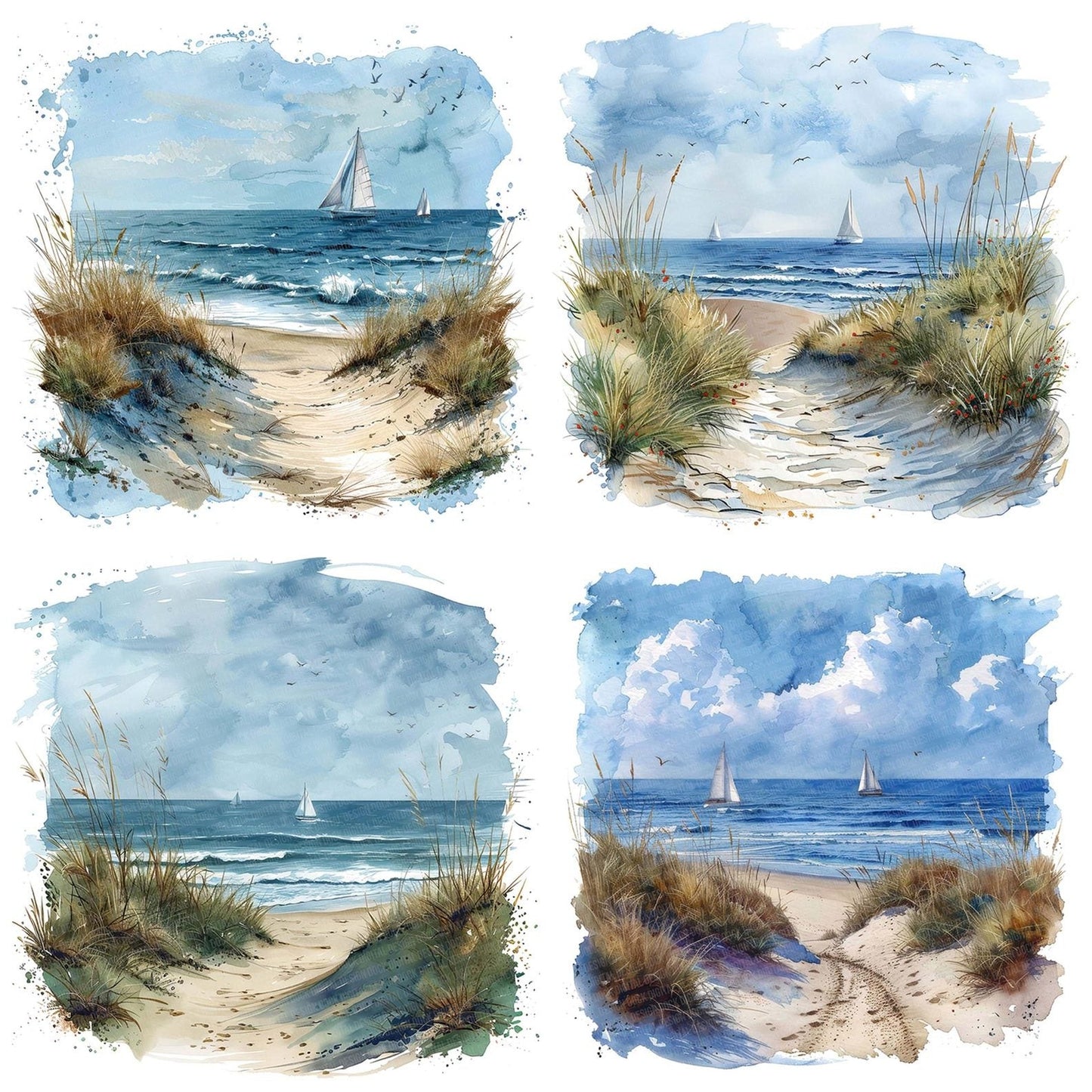 Sand Dunes and distant Sailboats Clipart Set (DDD006487)